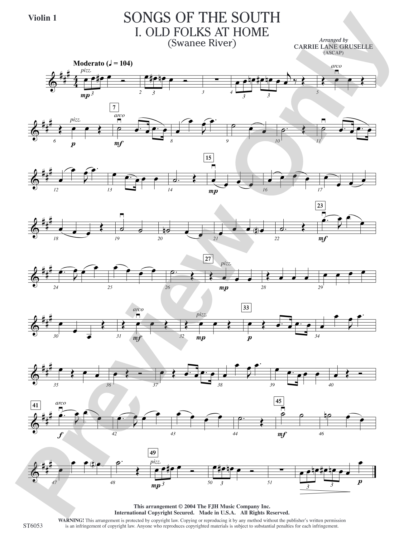 Songs of the South: Violin 1