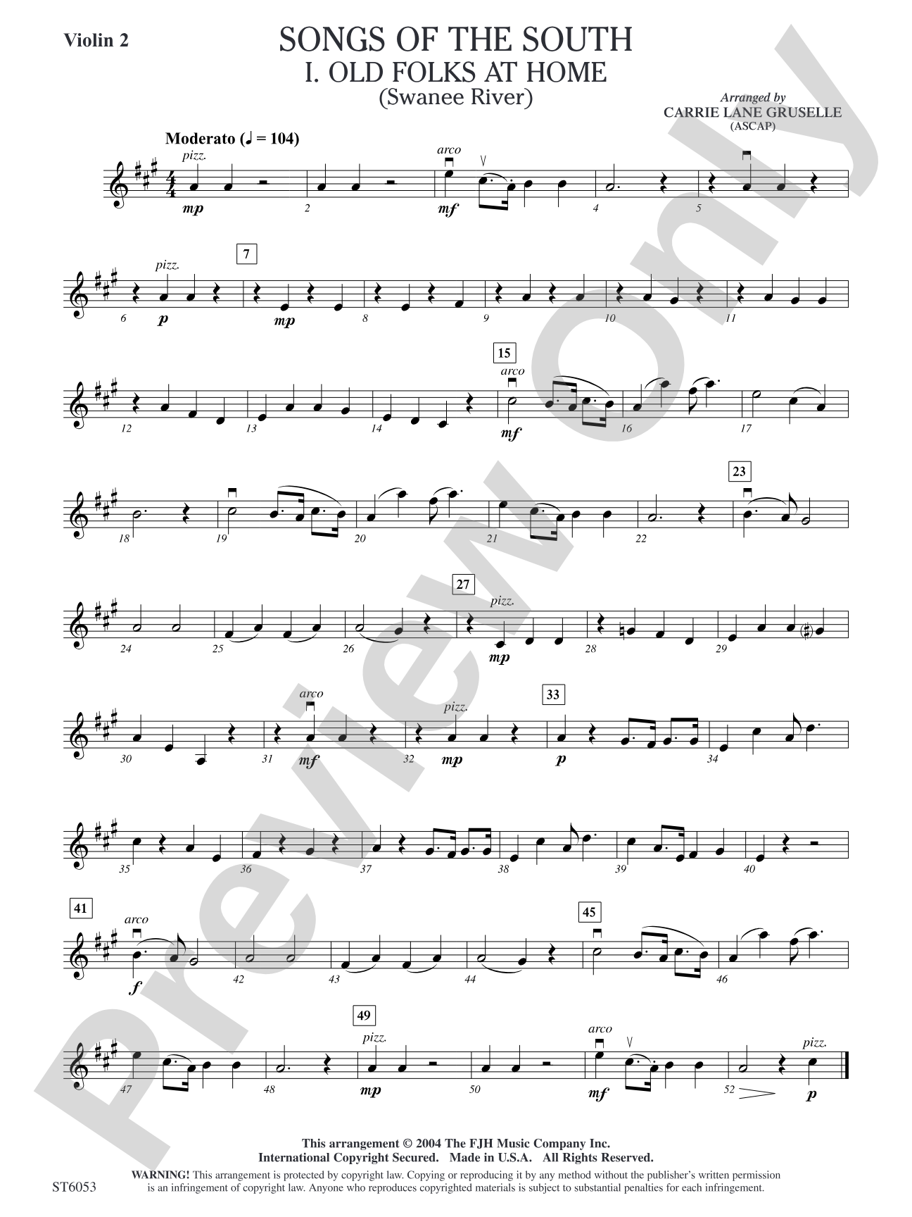 Songs of the South: Violin 2
