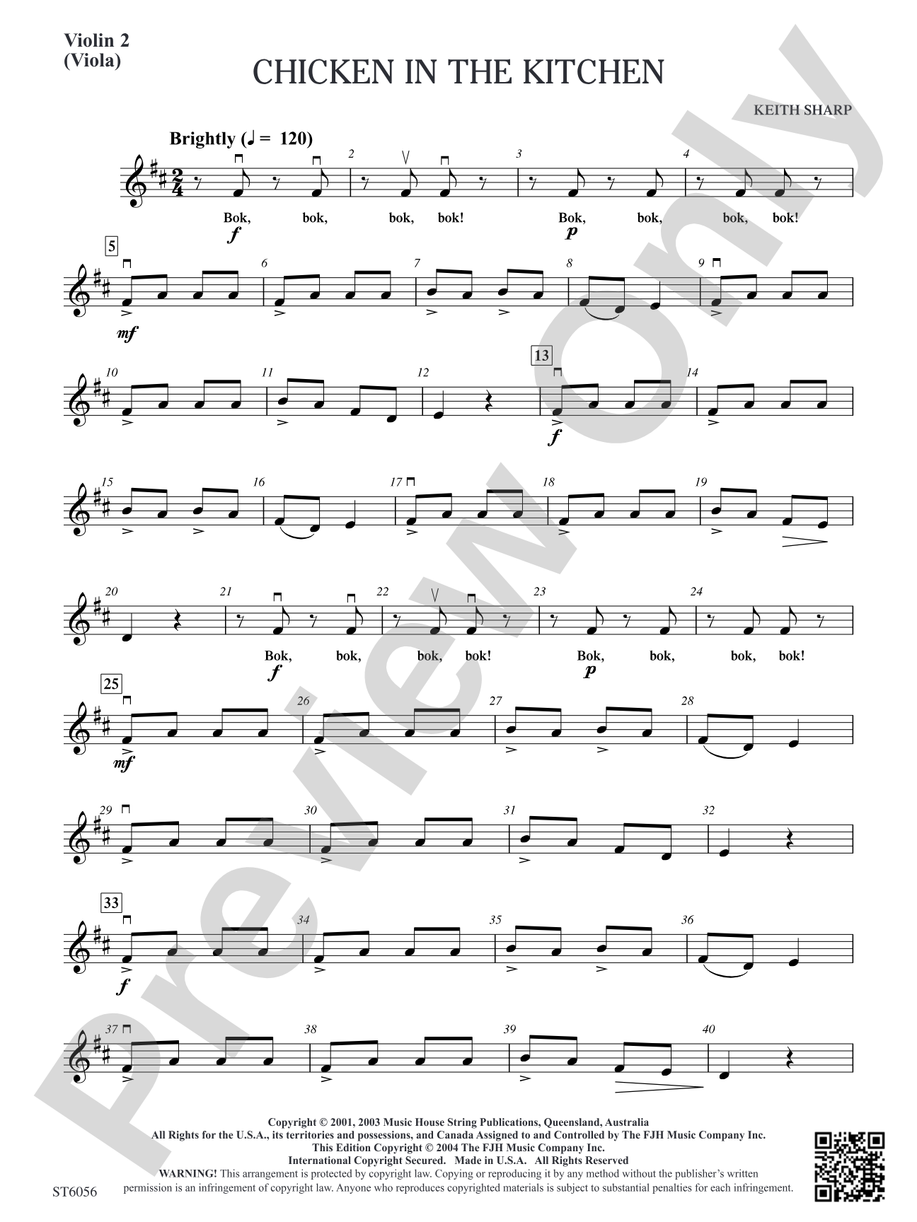 Chicken in the Kitchen: Violin 2 (Optional Viola)