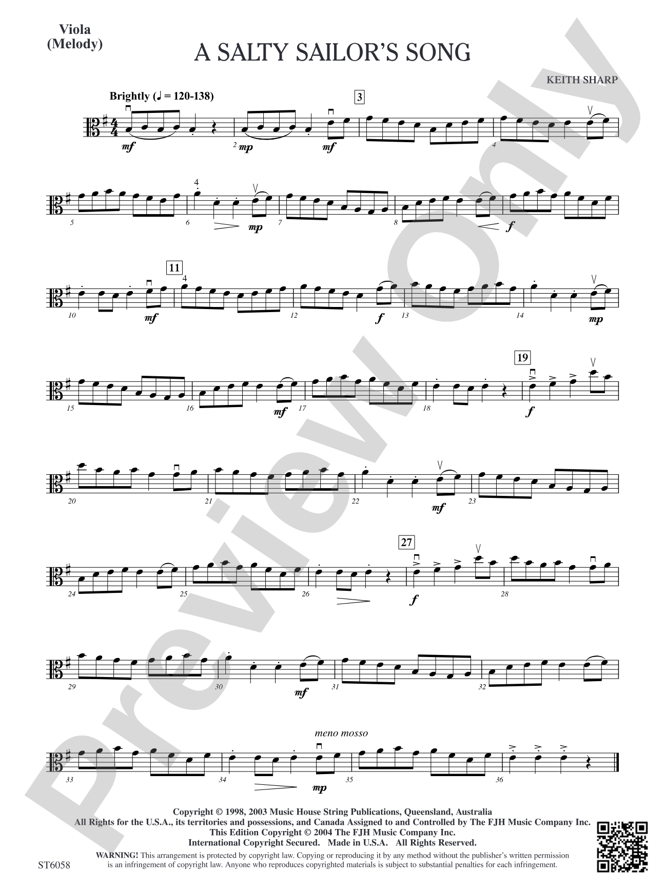 A Salty Sailor's Song: Viola (Melody)