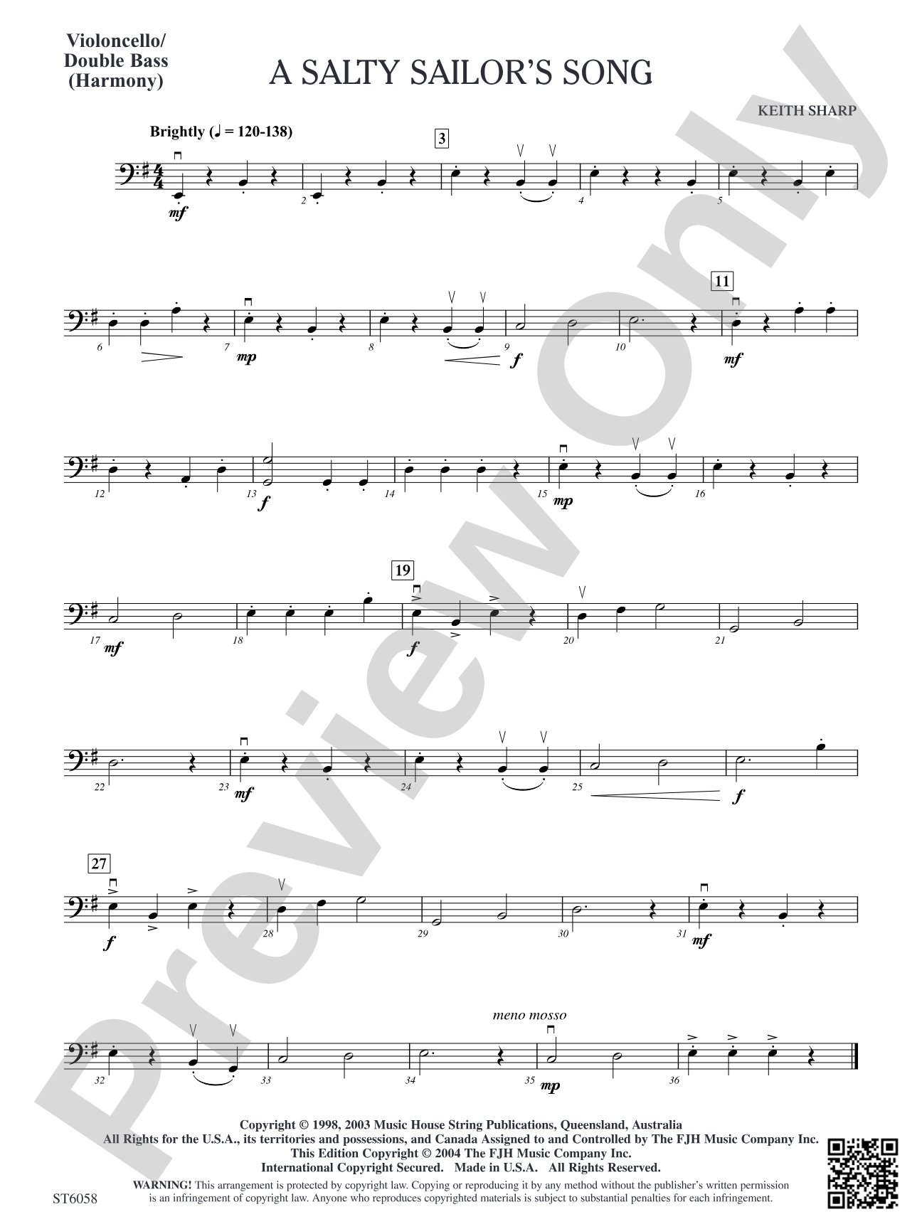 A Salty Sailor's Song: Violoncello/Double Bass (Harmony)