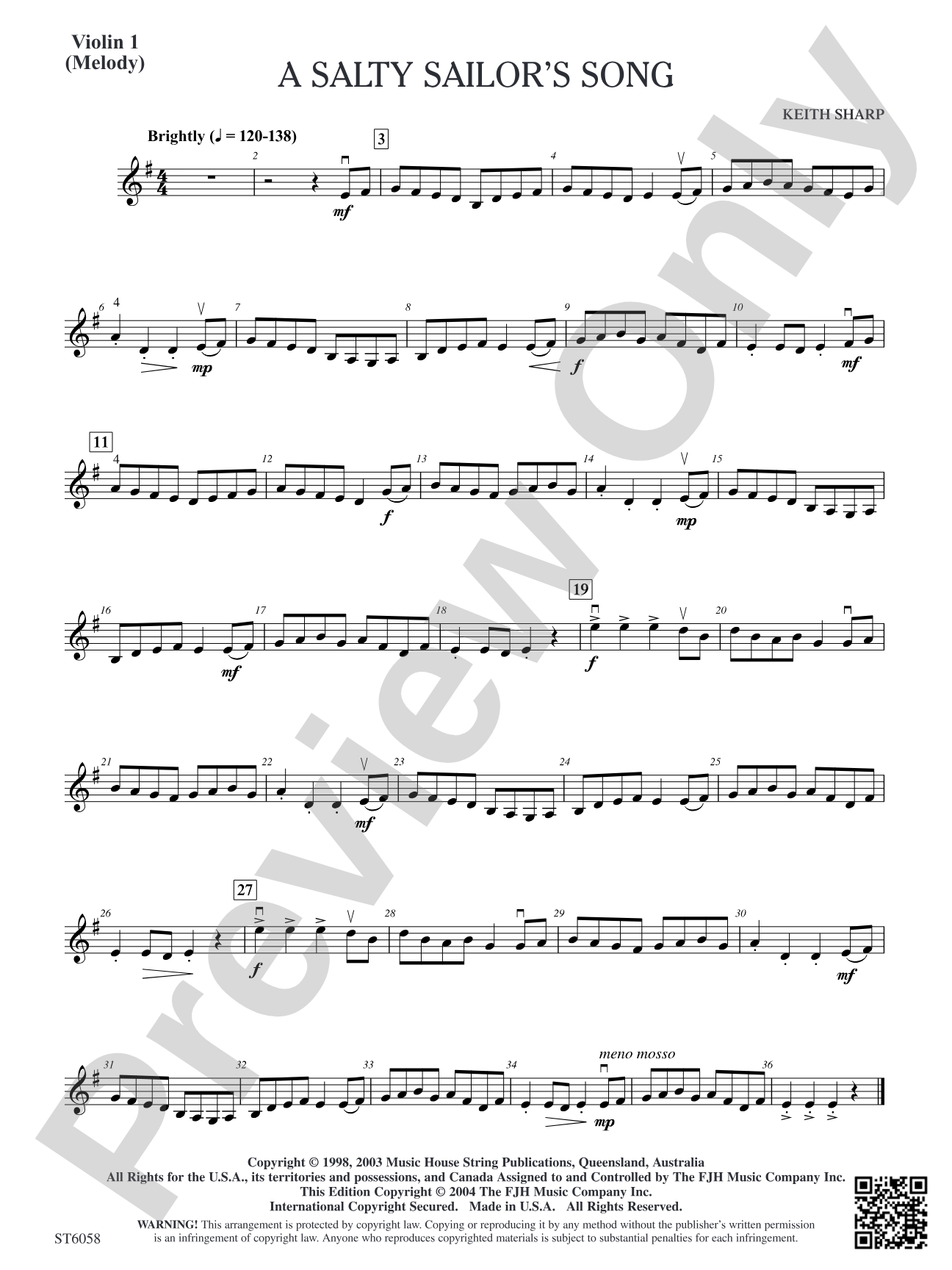 A Salty Sailor's Song: Violin 1 (Melody)