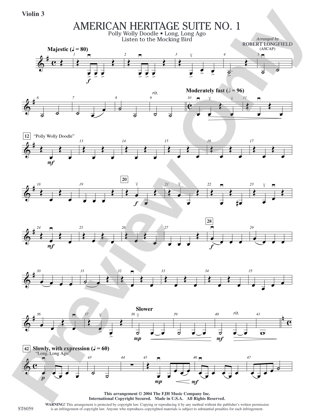 American Heritage Suite No. 1: Optional Violin 3