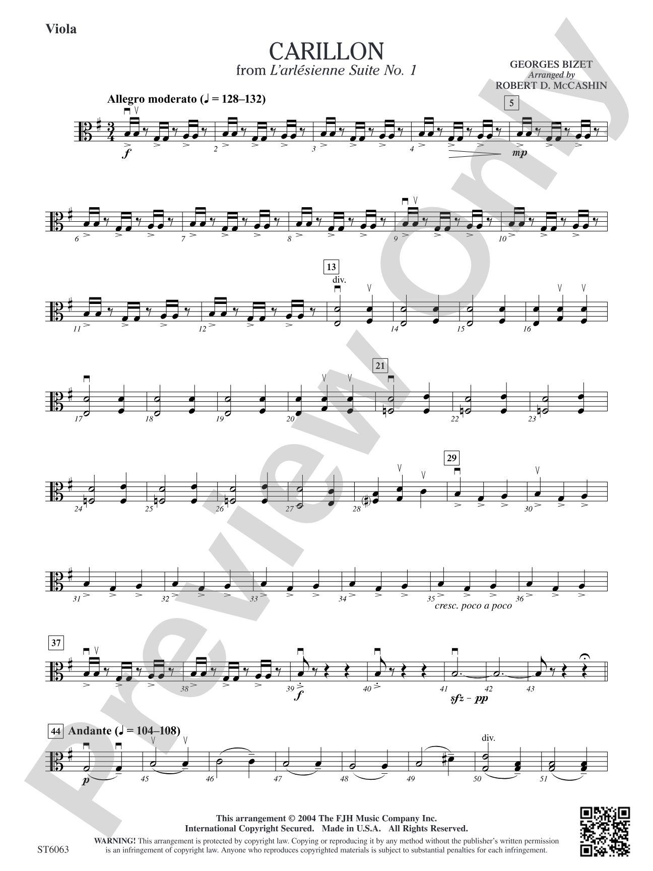 Carillon from L'arlesienne Suite No. 1: Viola