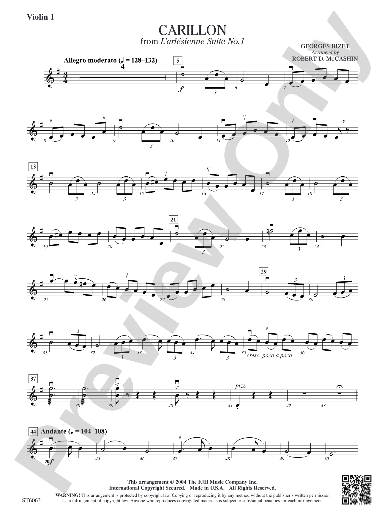 Carillon from L'arlesienne Suite No. 1: Violin 1