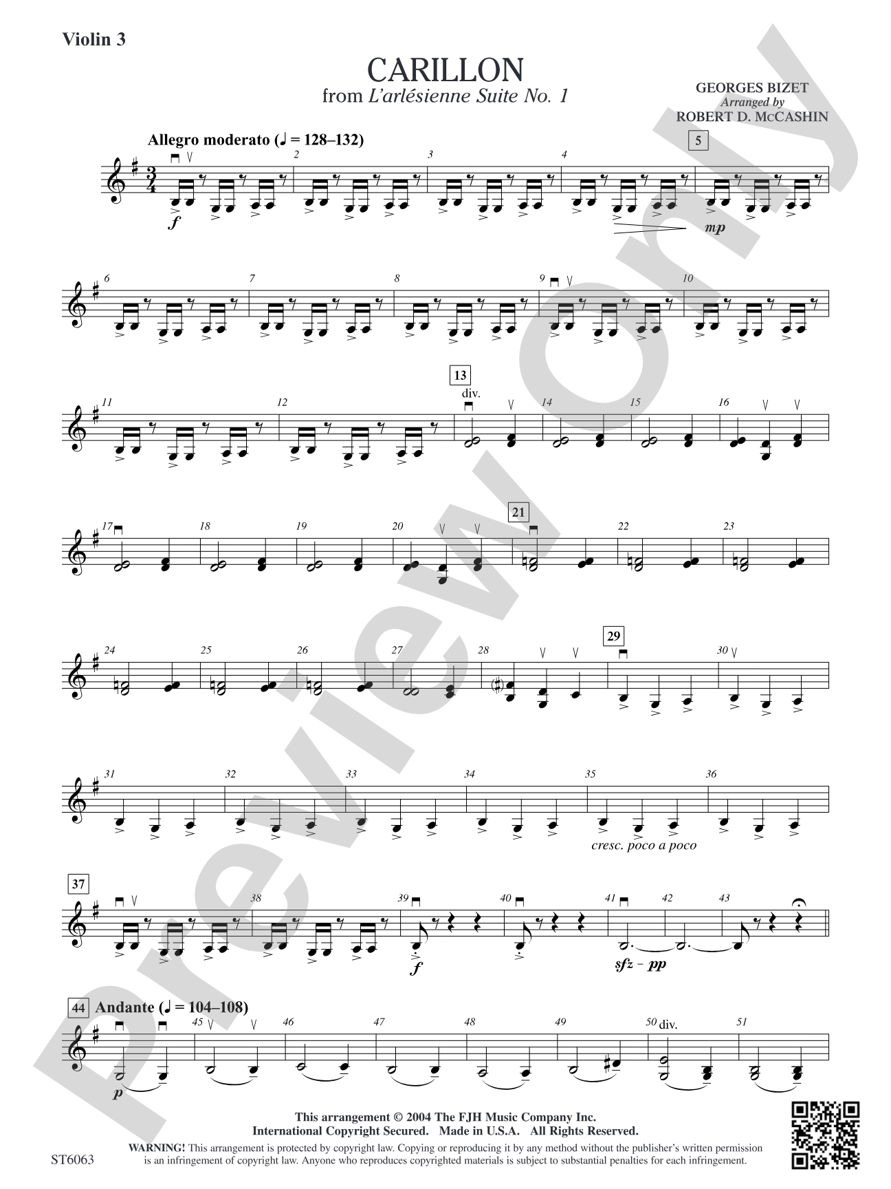Carillon from L'arlesienne Suite No. 1: Optional Violin 3 (Viola)
