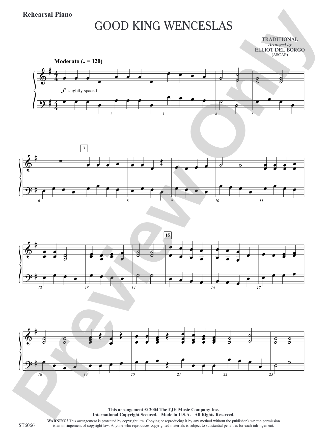 Good King Wenceslas: Rehearsal Piano