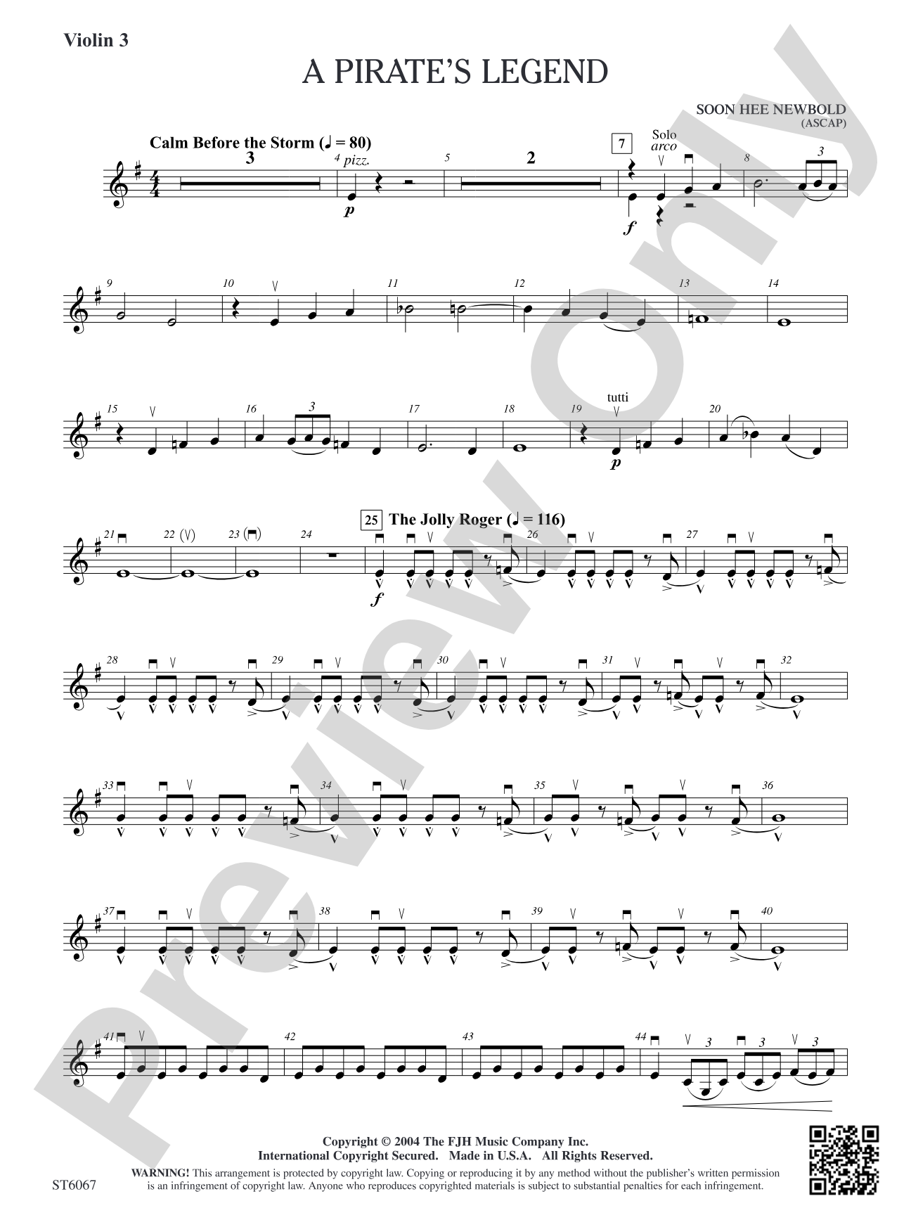 A Pirate's Legend: Optional Violin 3 (Viola)