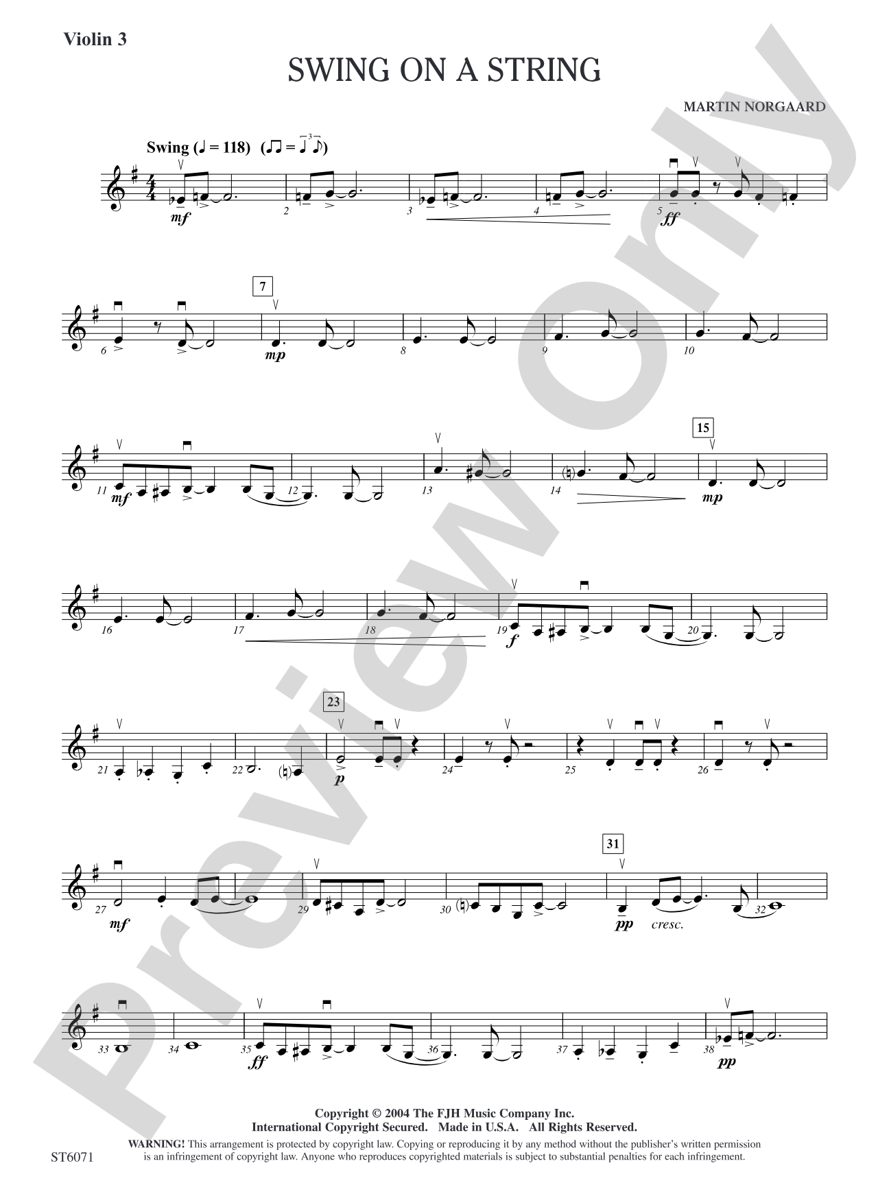 Swing on a String: Optional Violin 3 (Viola)/Violin Solo Sheet