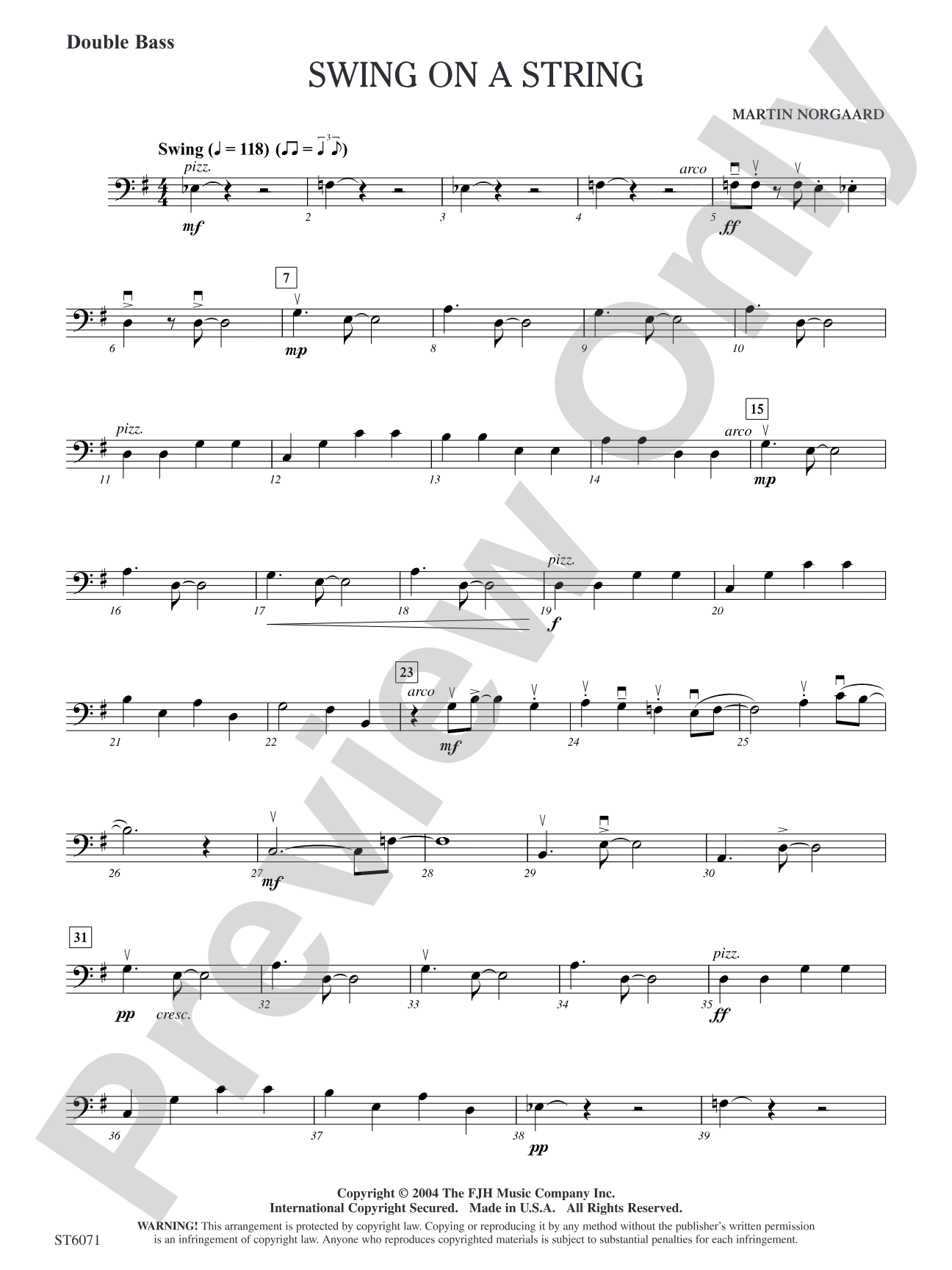Swing on a String: Double Bass/Double Bass Solo Sheet