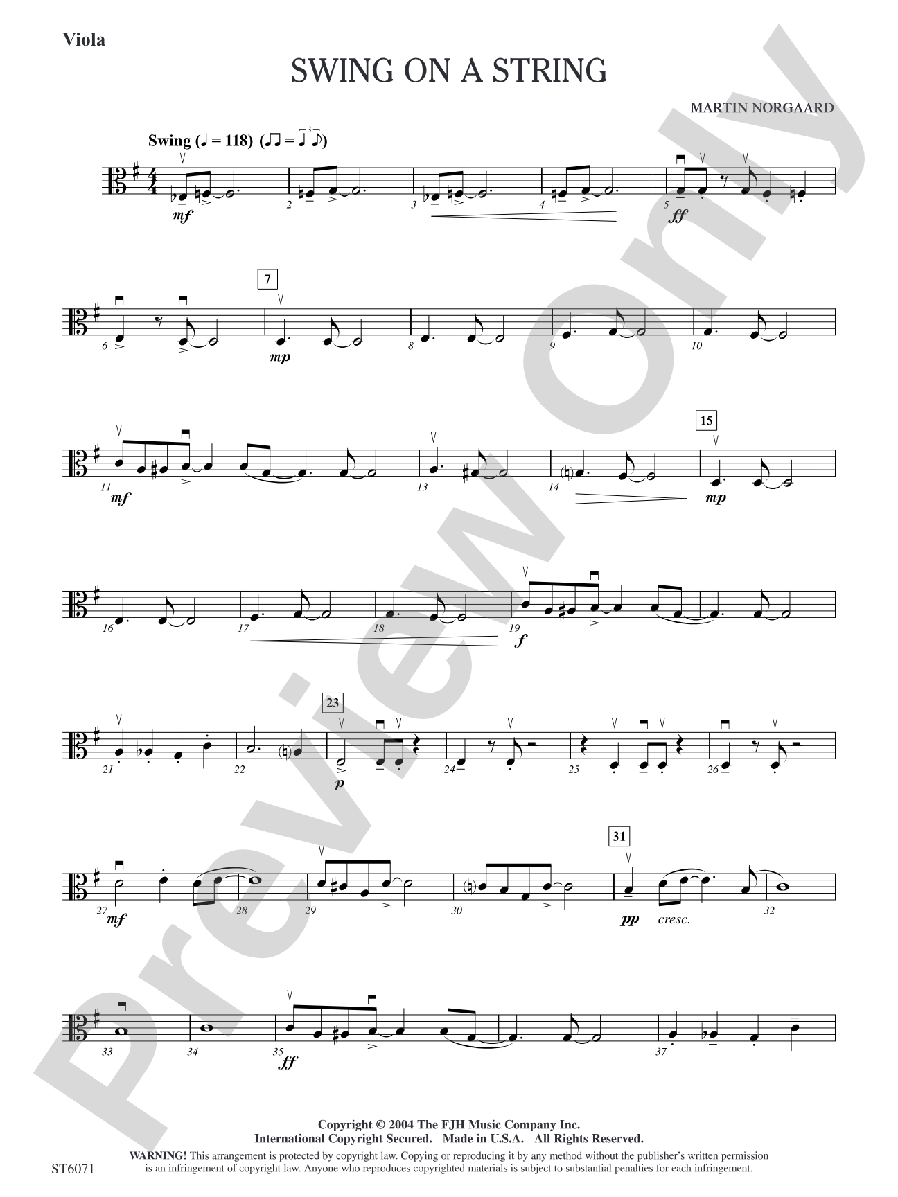Swing on a String: Viola/Viola Solo Sheet