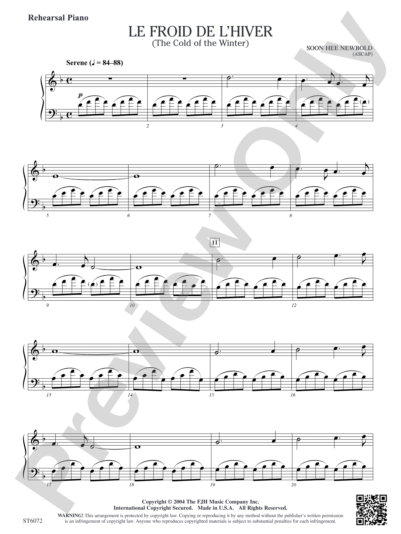 Le froid de l'hiver (The Cold of the Winter): Rehearsal Piano
