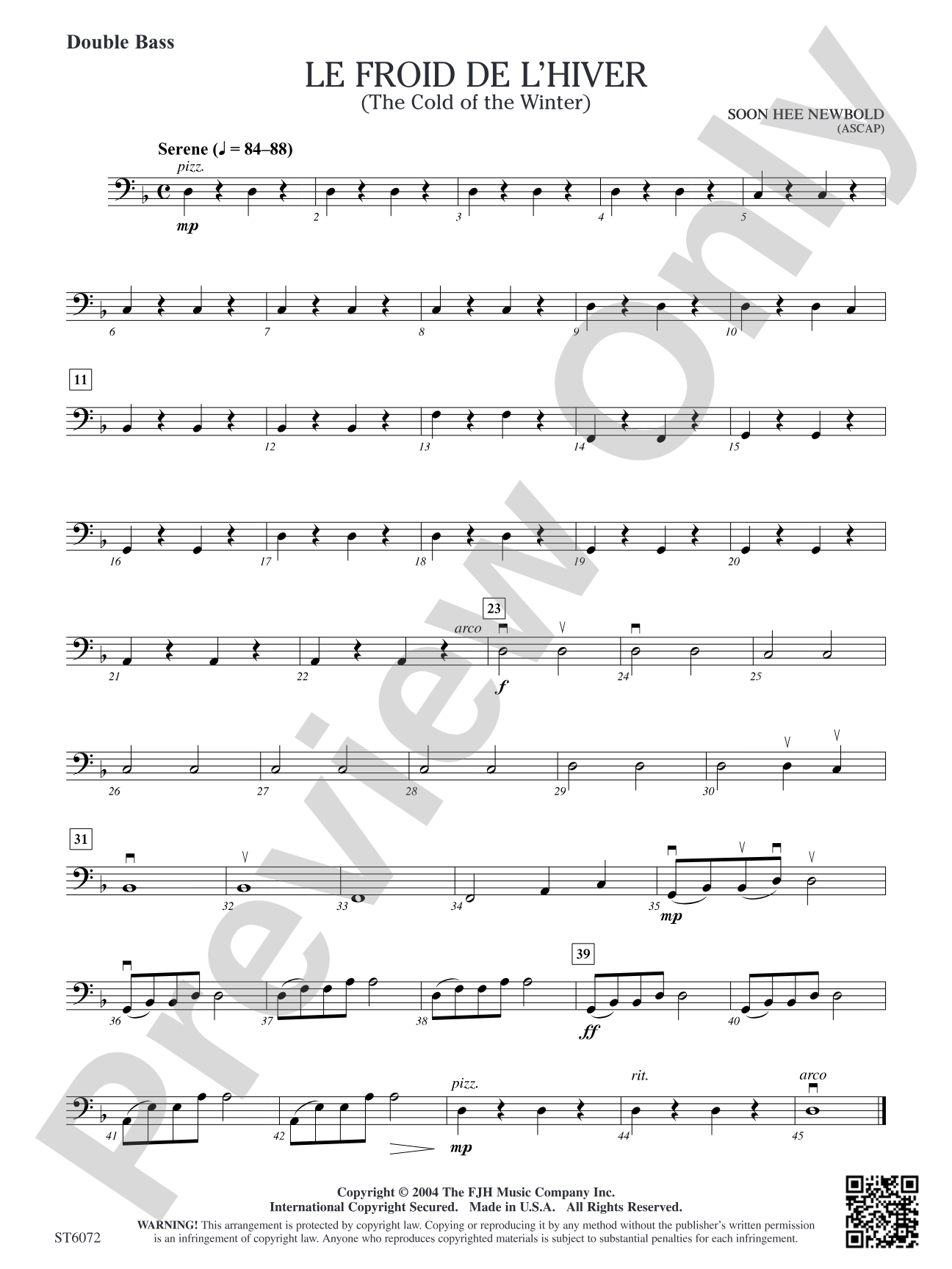 Le froid de l'hiver (The Cold of the Winter): Double Bass