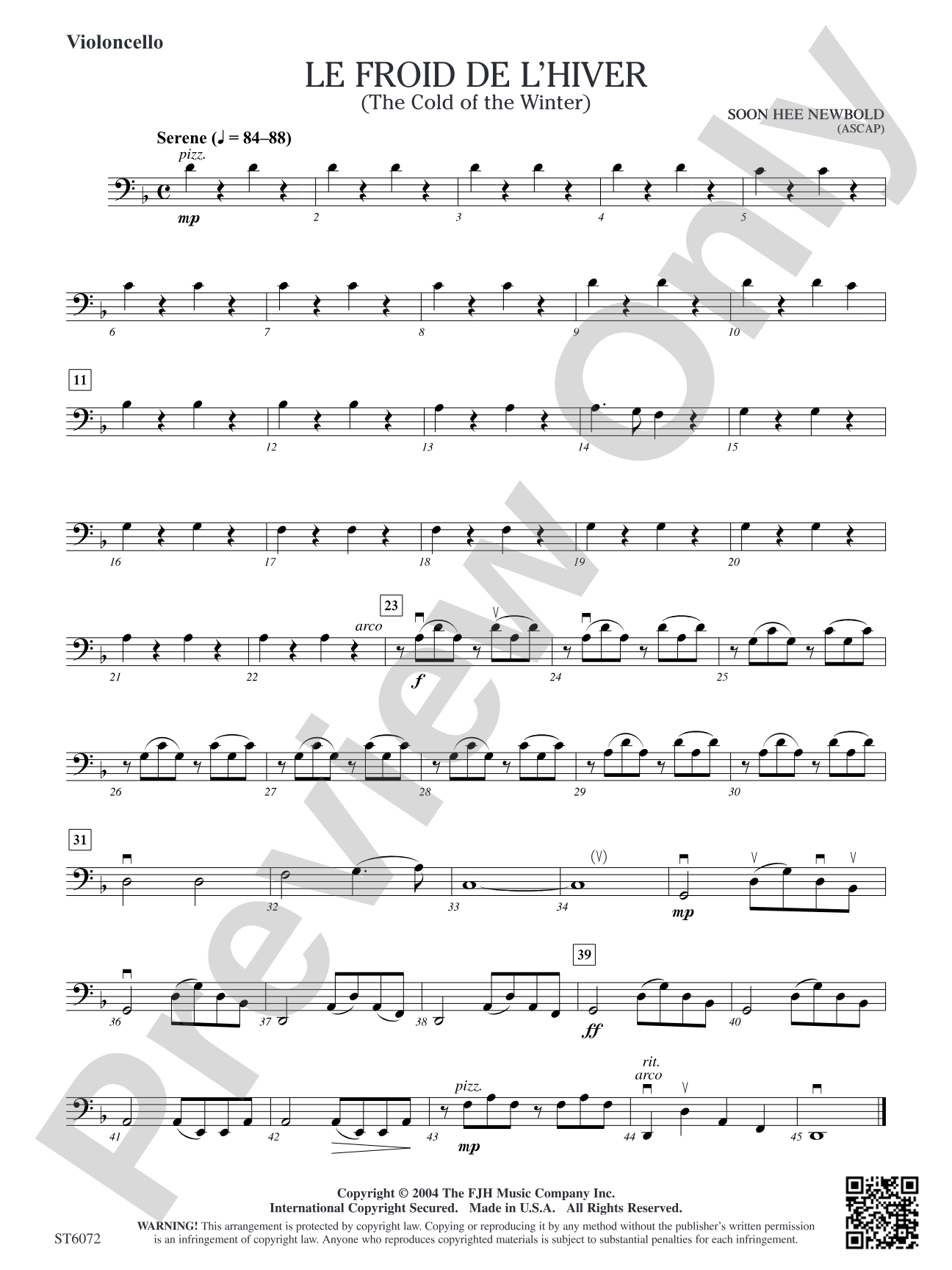 Le froid de l'hiver (The Cold of the Winter): Violoncello