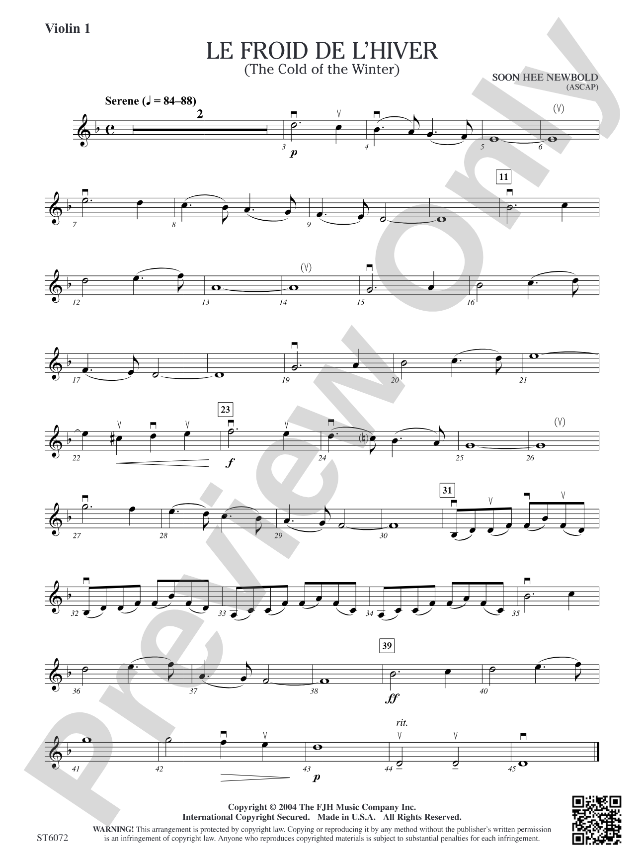 Le froid de l'hiver (The Cold of the Winter): Violin 1
