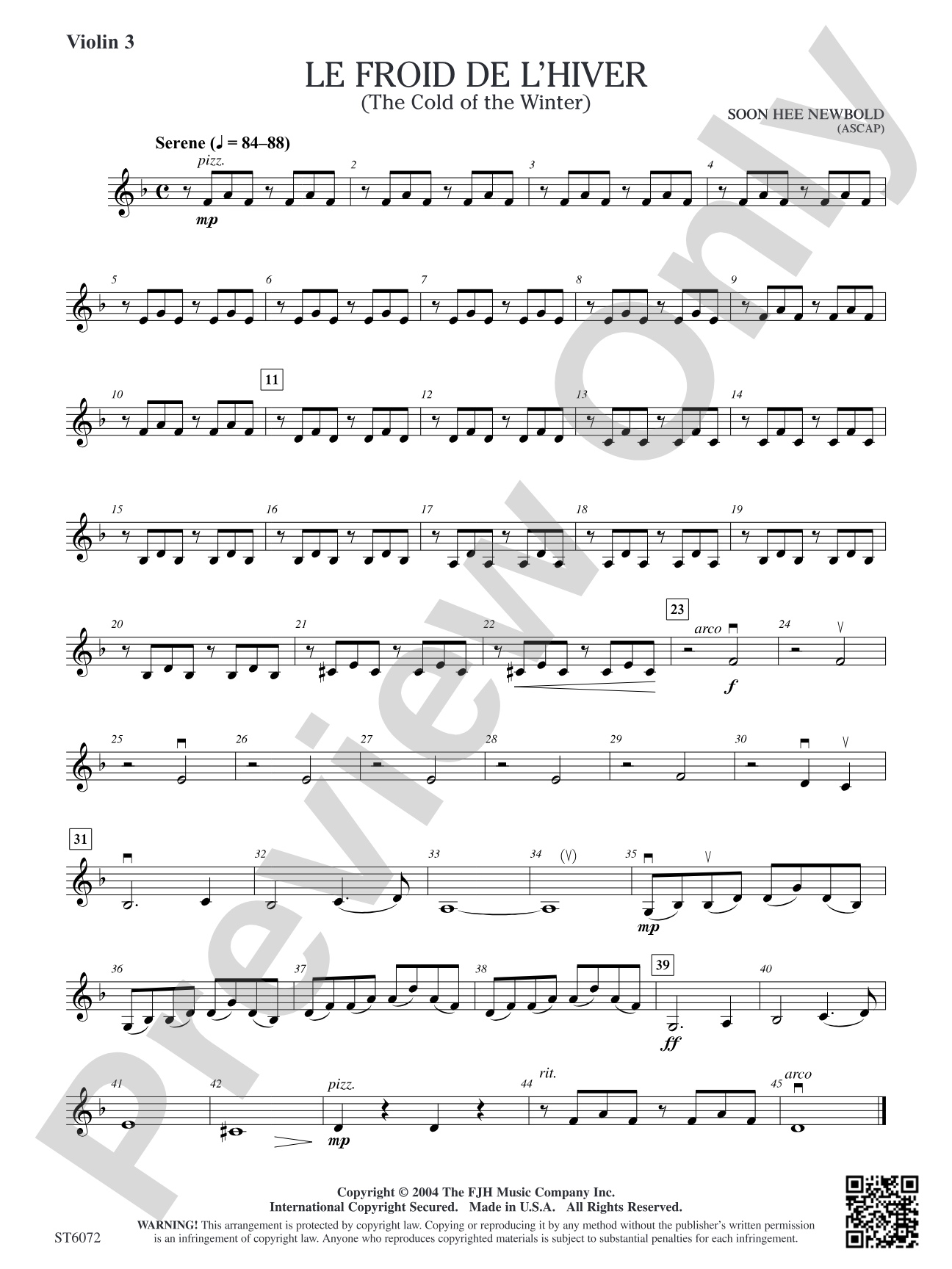 Le froid de l'hiver (The Cold of the Winter): Optional Violin 3 (Viola)