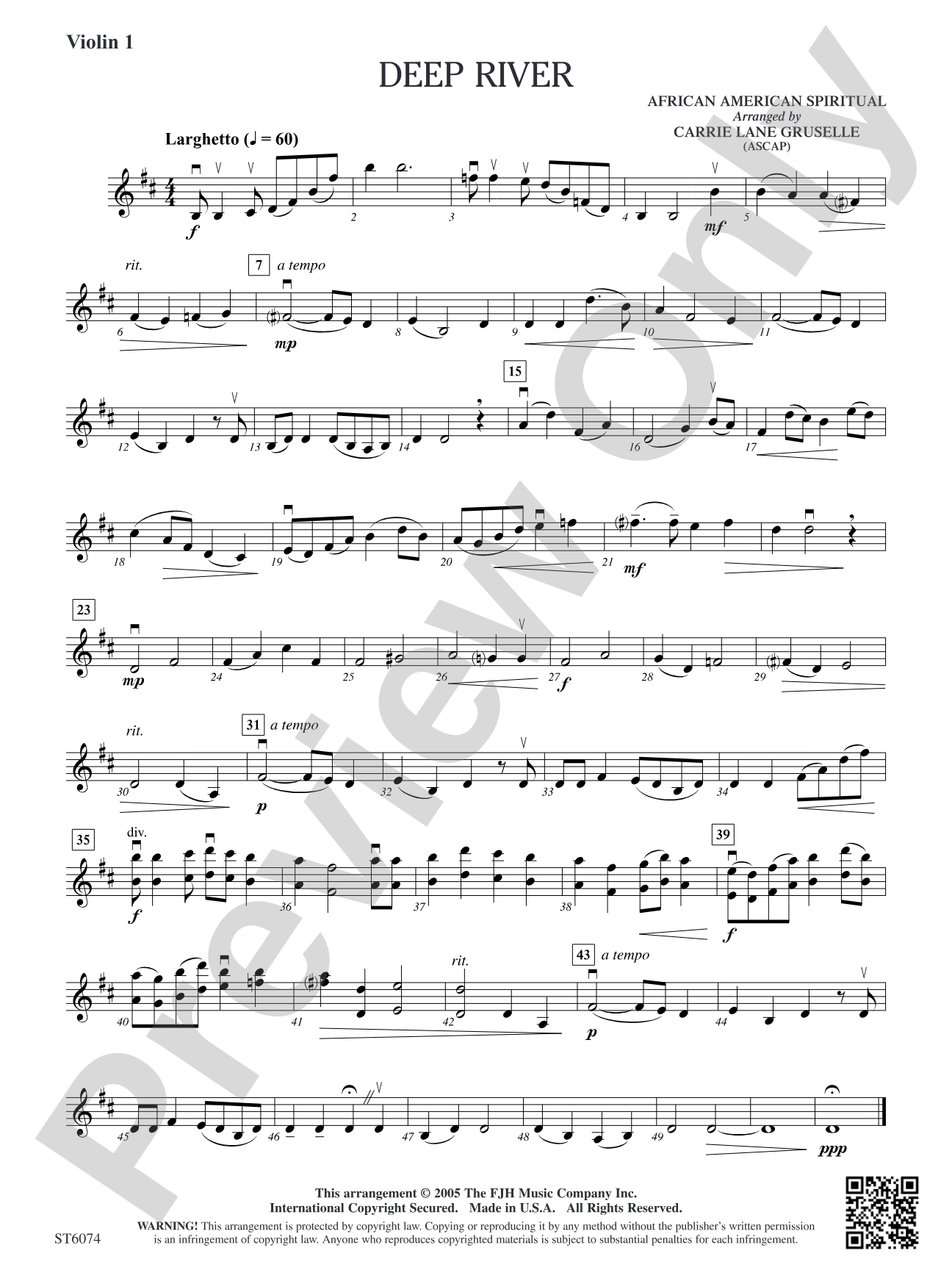Deep River: Violin 1