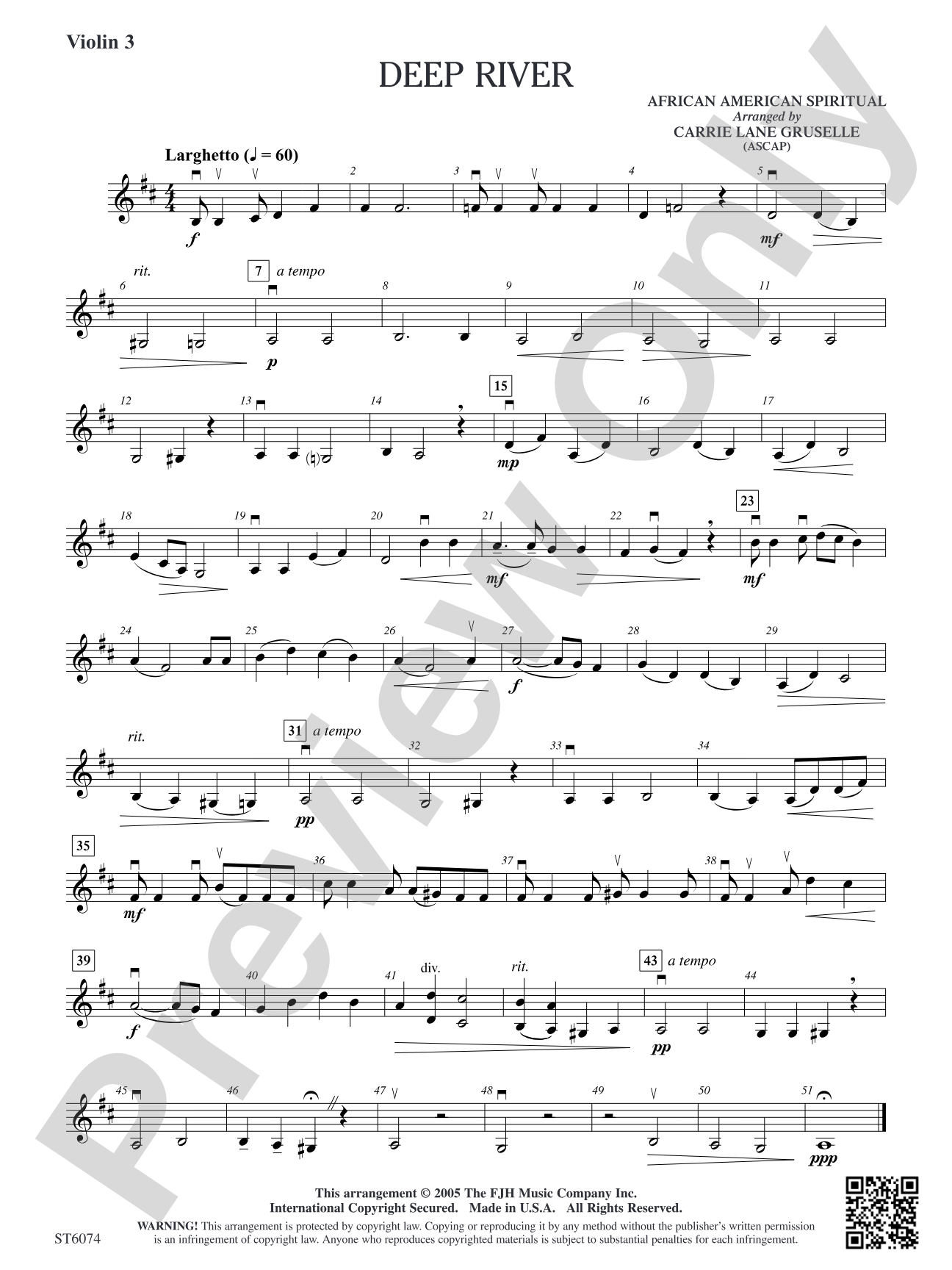 Deep River: Violin 3 (Viola T.C.)