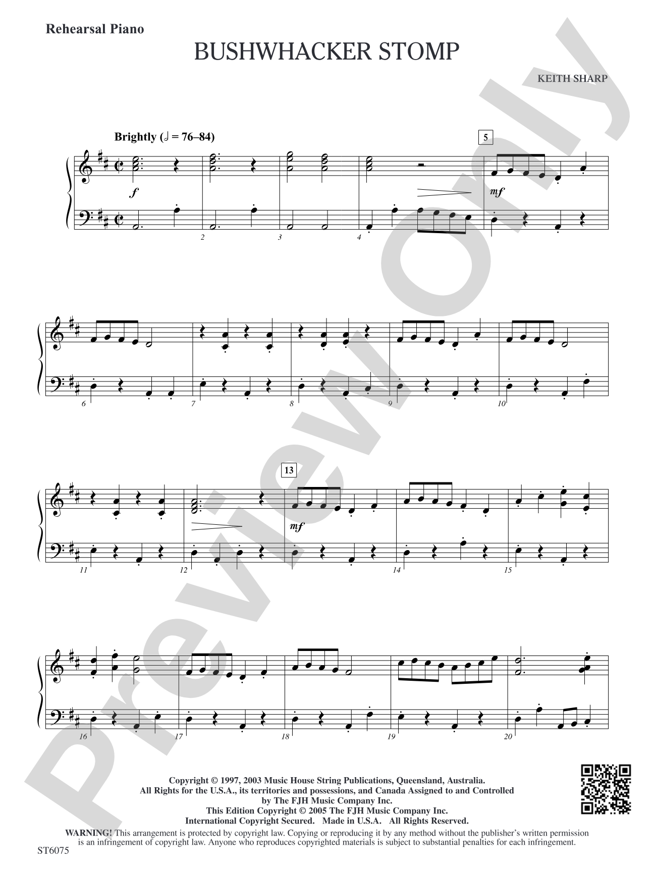 Bushwhacker Stomp: Rehearsal Piano