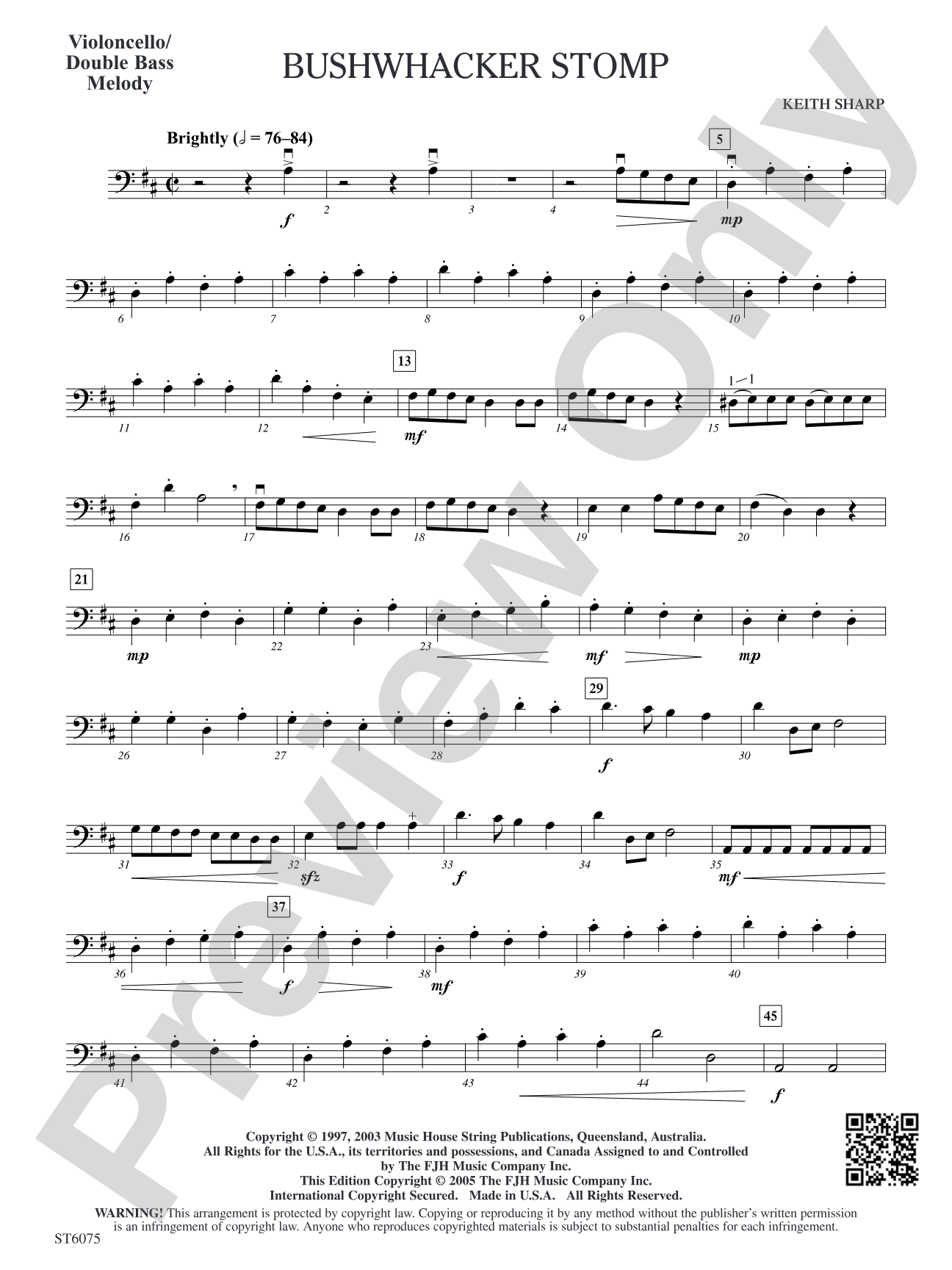 Bushwhacker Stomp: Violoncello/Double Bass Melody