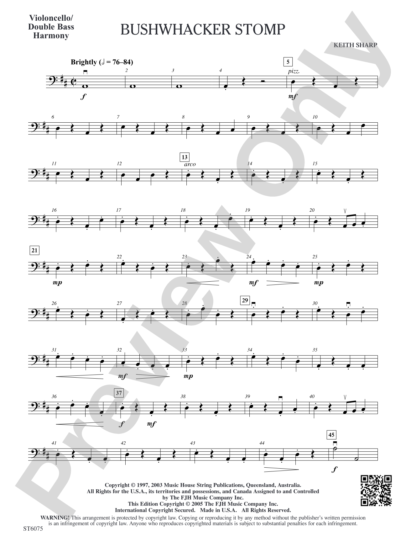 Bushwhacker Stomp: Violoncello/Double Bass Harmony