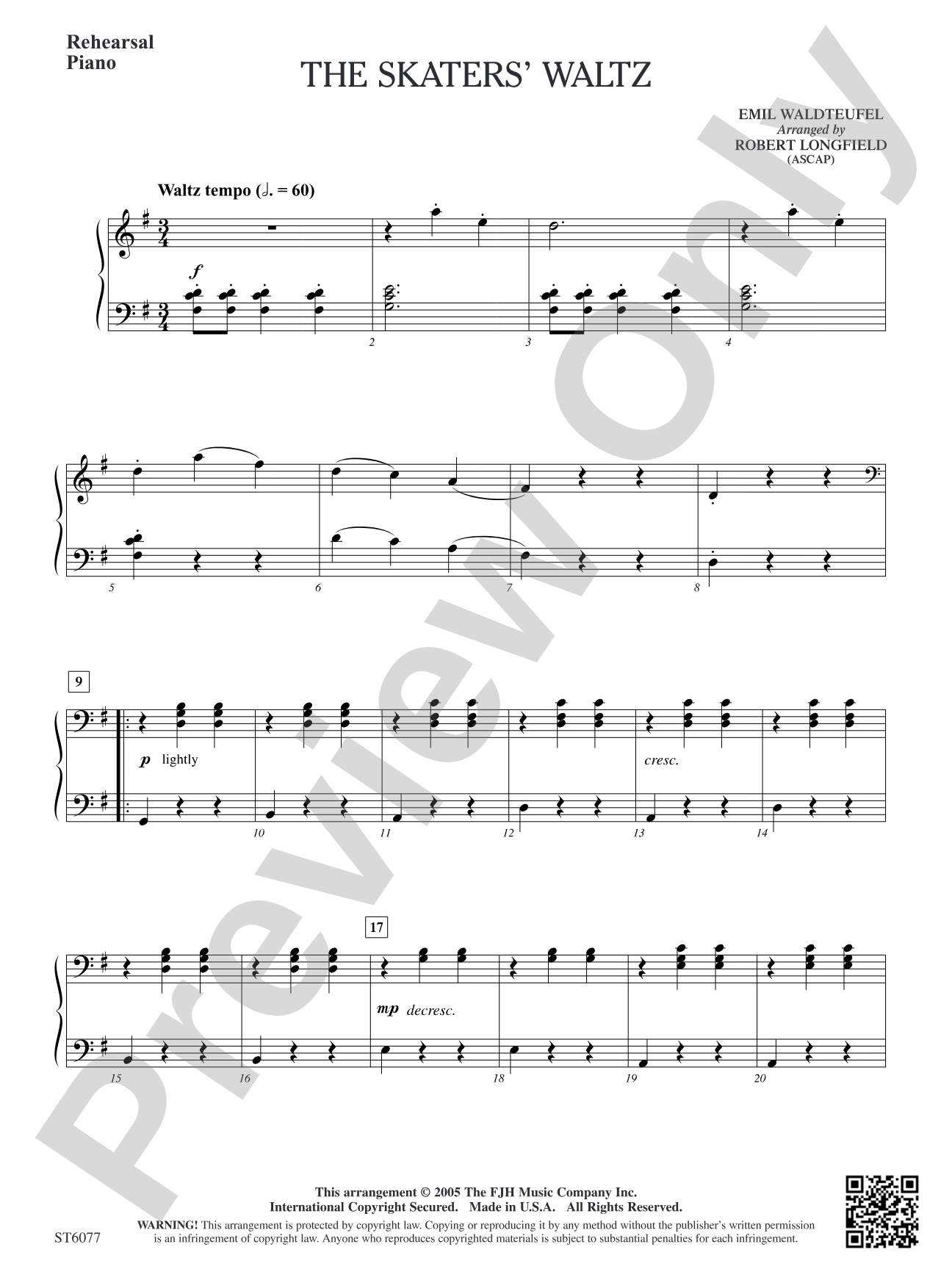 The Skaters' Waltz: Rehearsal Piano