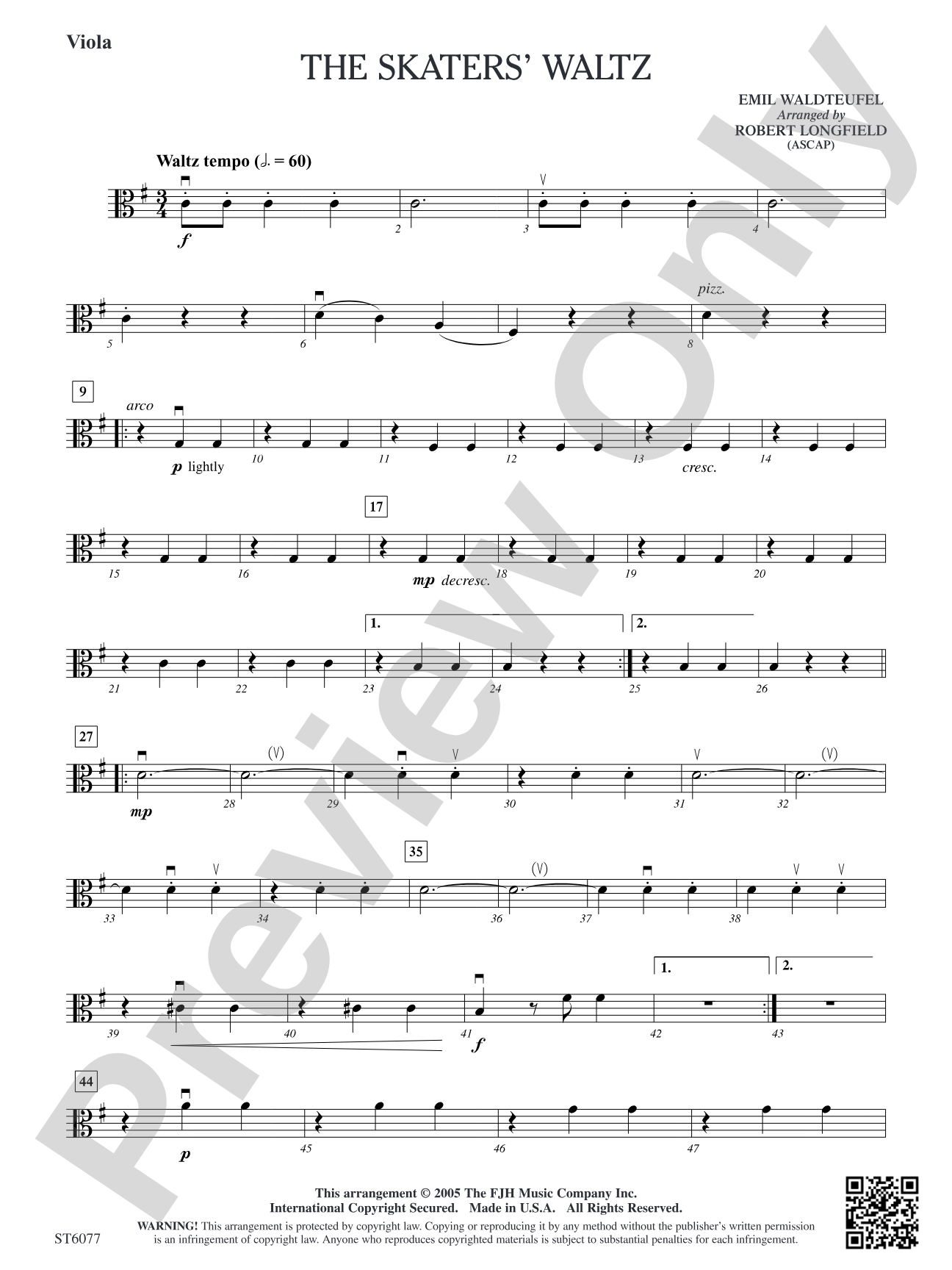 The Skaters' Waltz: Viola