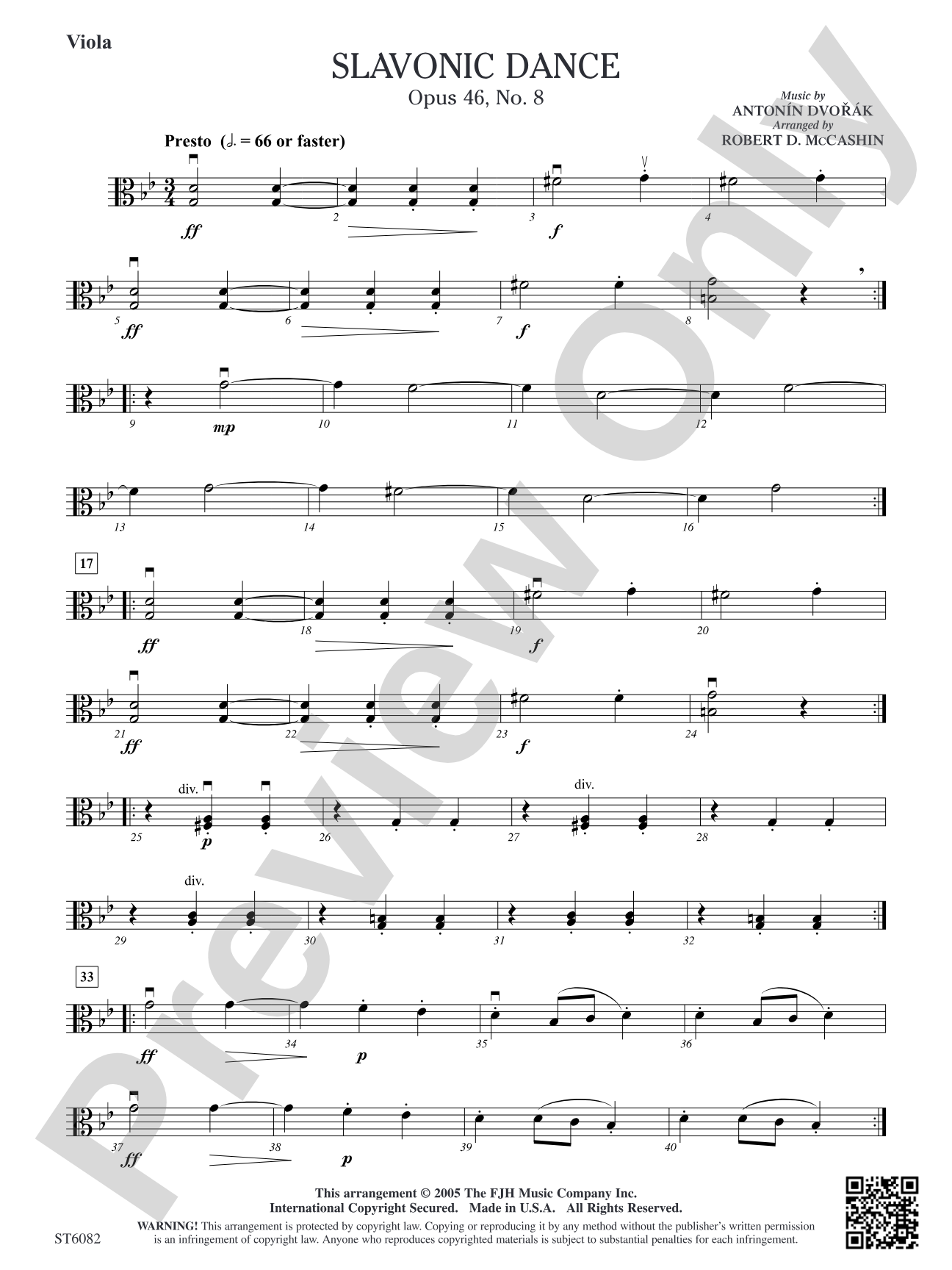 Slavonic Dance, Opus 46, No. 8: Viola