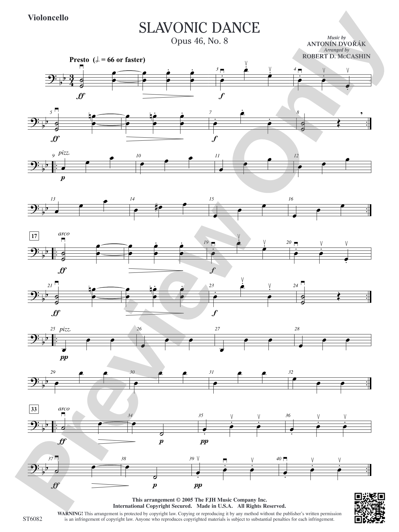 Slavonic Dance, Opus 46, No. 8: Violoncello