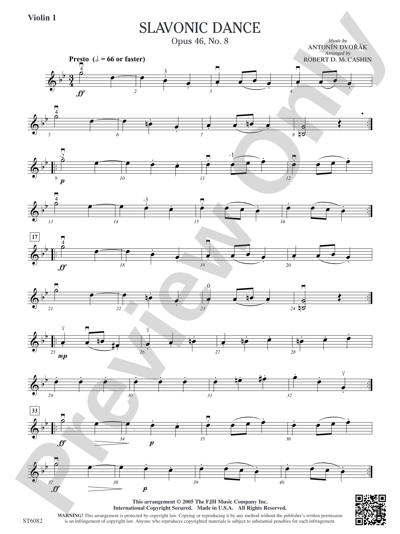 Slavonic Dance, Opus 46, No. 8: Violin 1