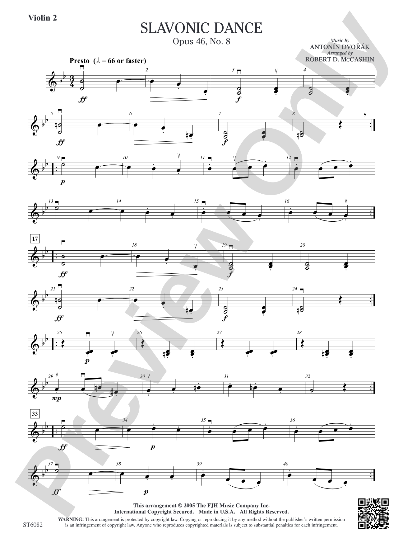 Slavonic Dance, Opus 46, No. 8: Violin 2