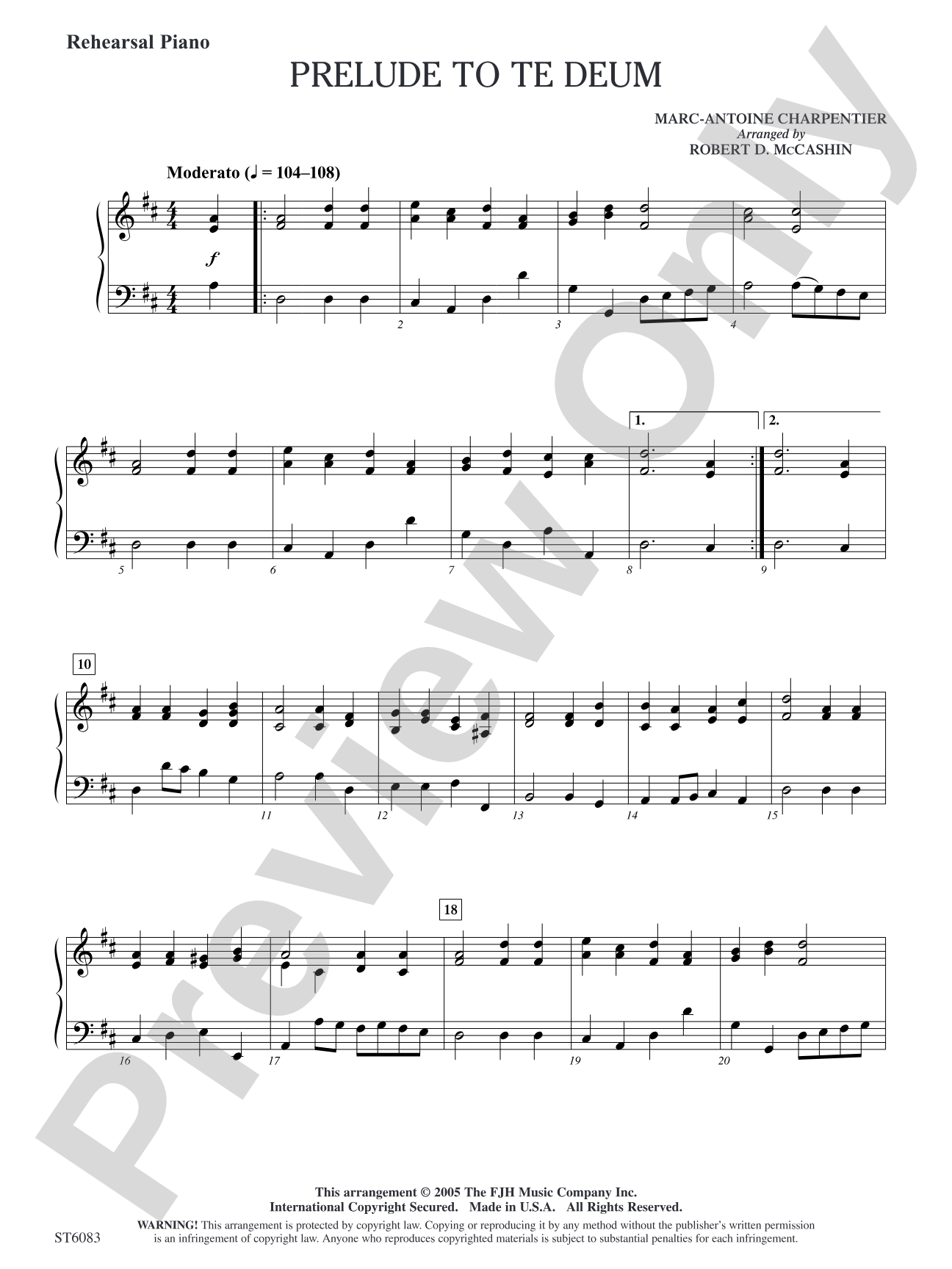Prelude to Te Deum: Rehearsal Piano