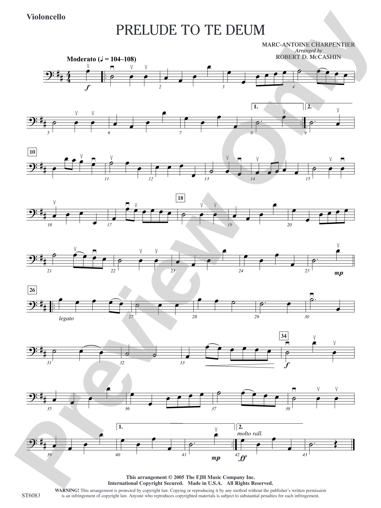 Prelude to Te Deum: Violoncello