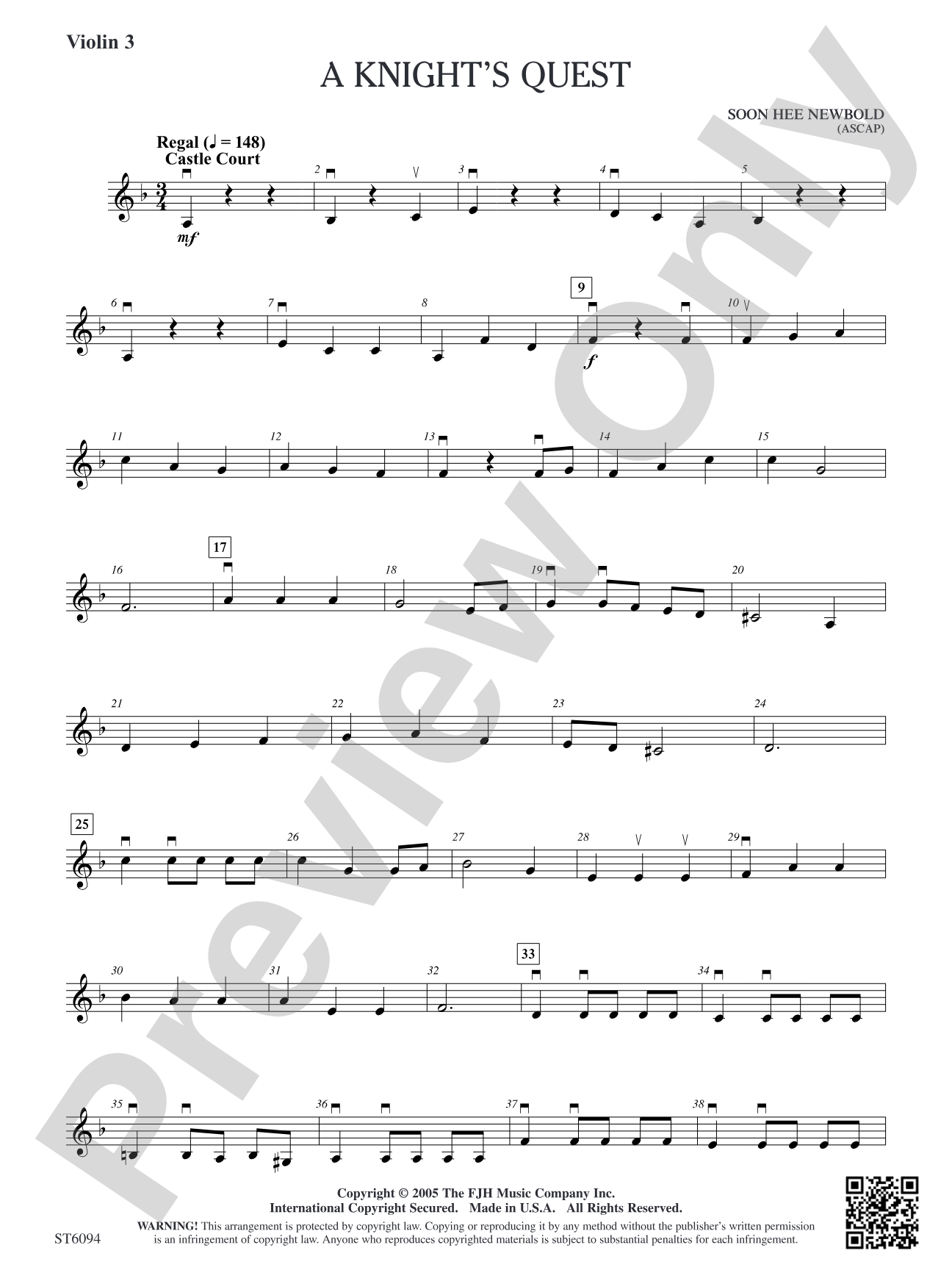 A Knight's Quest: Violin 3 (Viola T.C.)