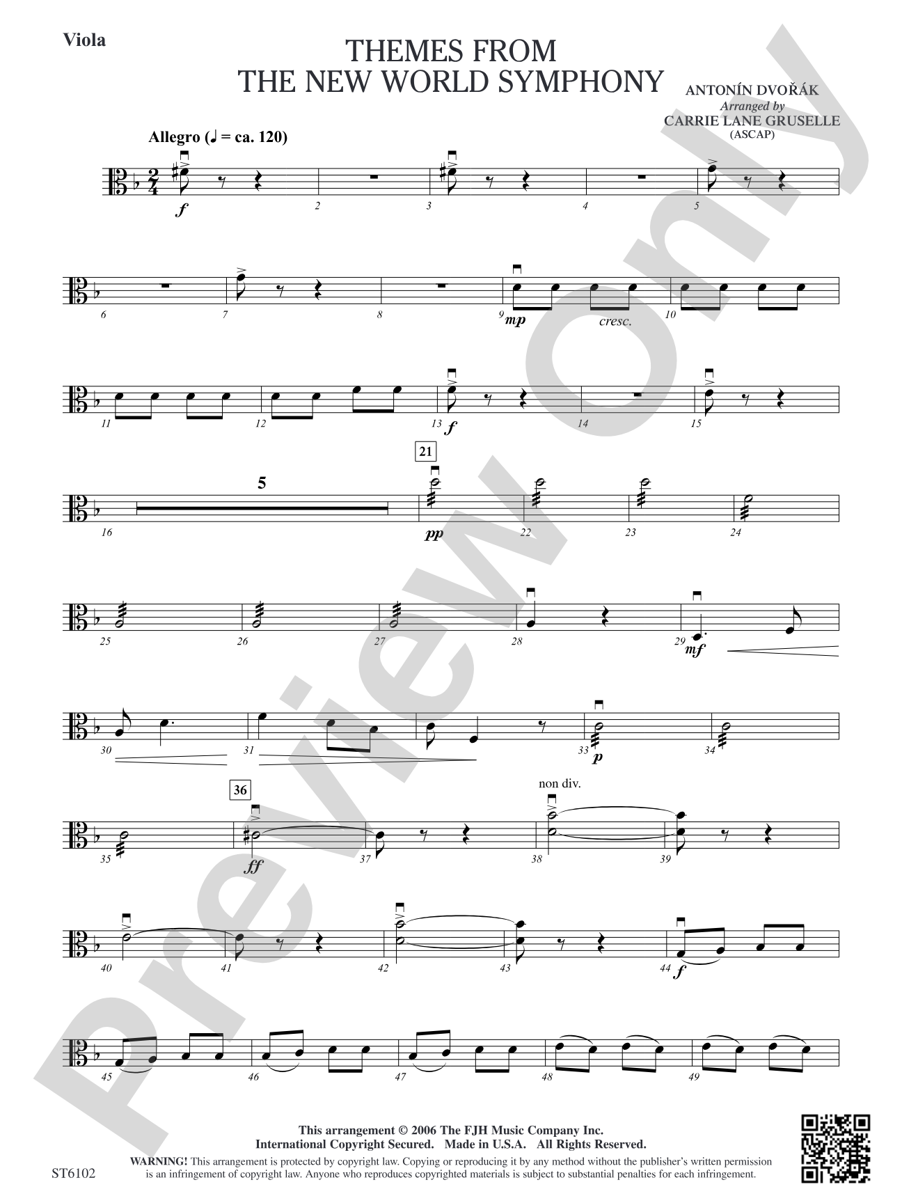 Themes from the New World Symphony: Viola