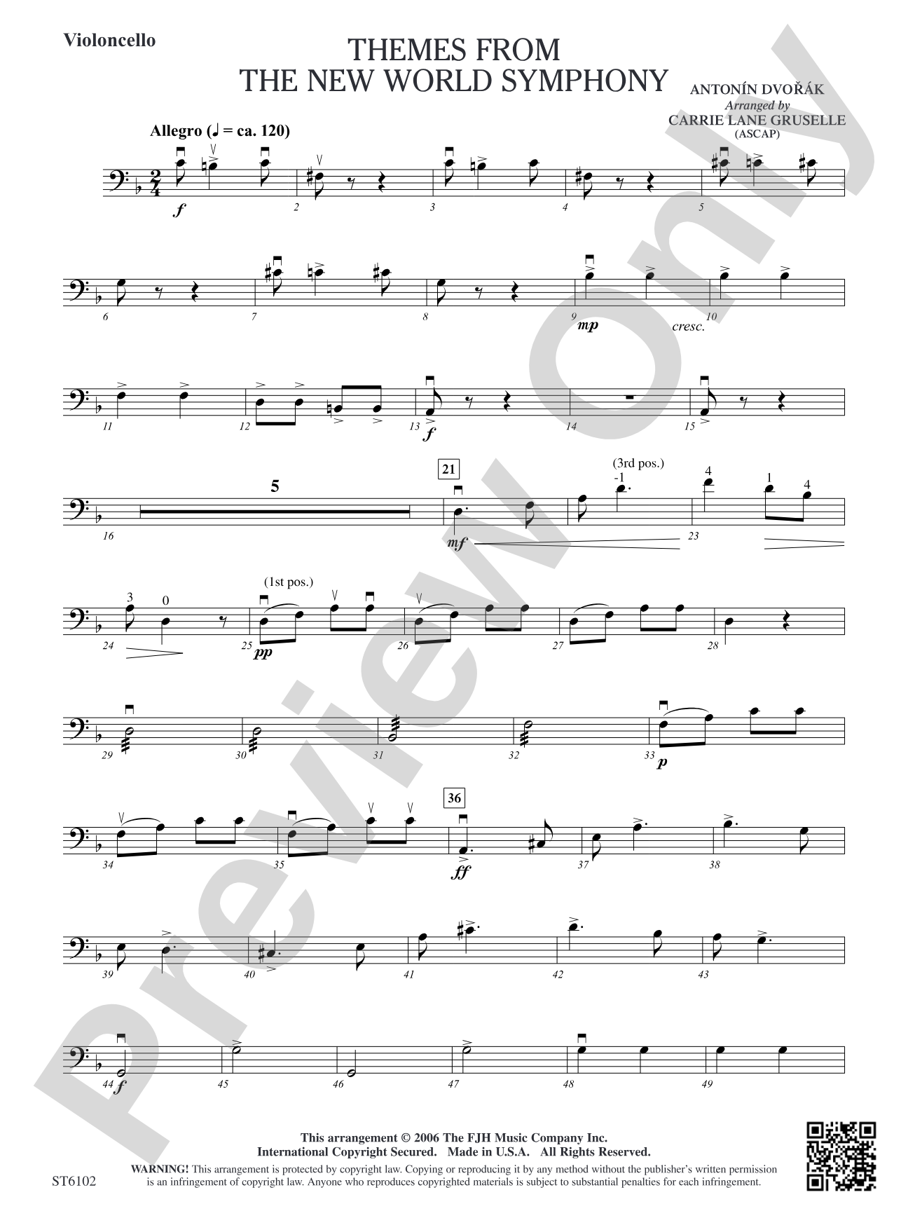 Themes from the New World Symphony: Violoncello