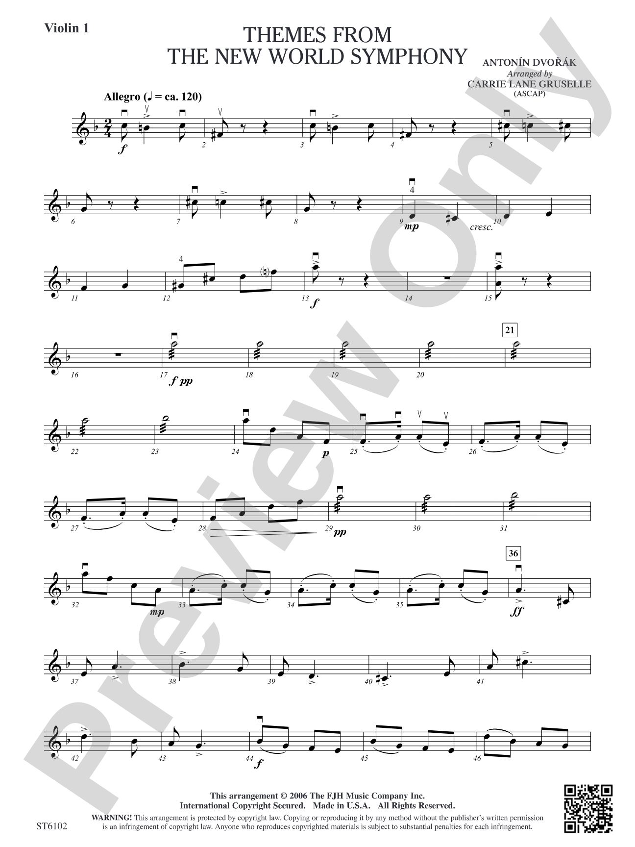 Themes from the New World Symphony: Violin 1