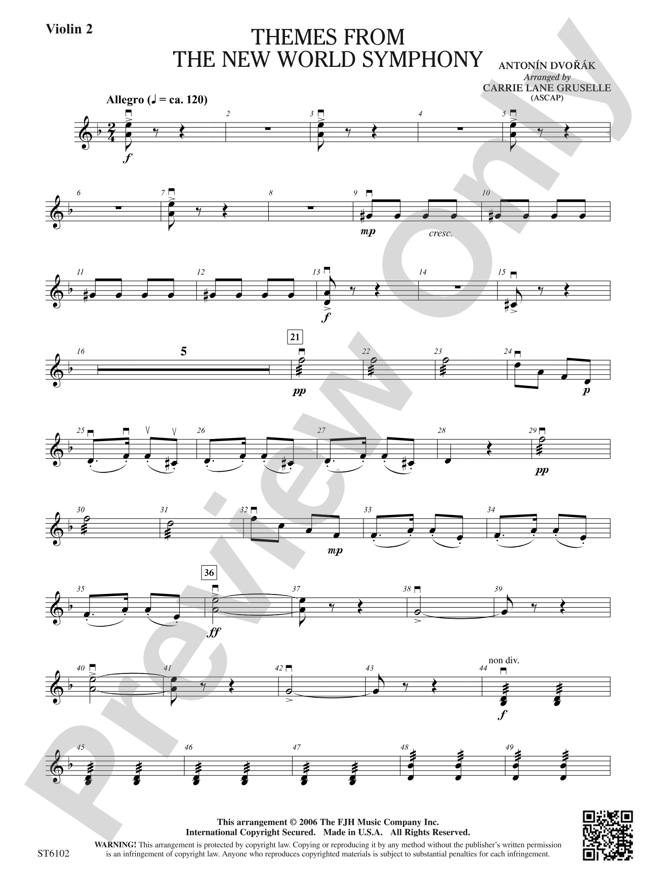 Themes from the New World Symphony: Violin 2