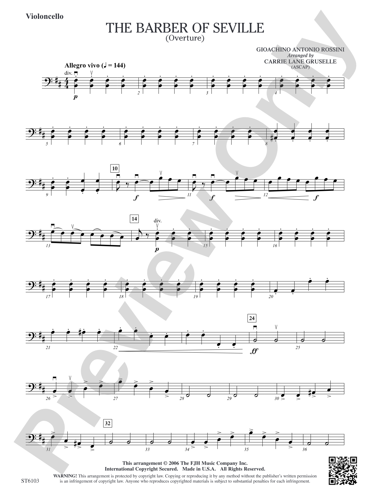 The Barber of Seville (Overture): Violoncello