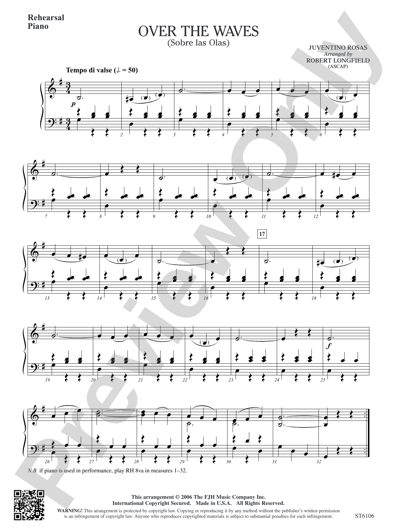 Over the Waves (Sobre las Olas): Rehearsal Piano