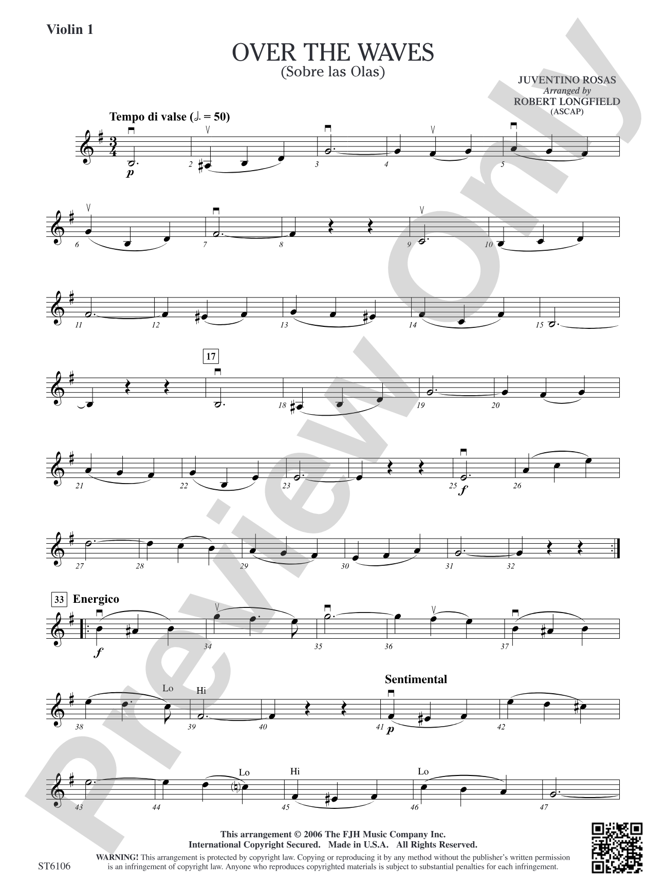 Over the Waves (Sobre las Olas): Violin 1