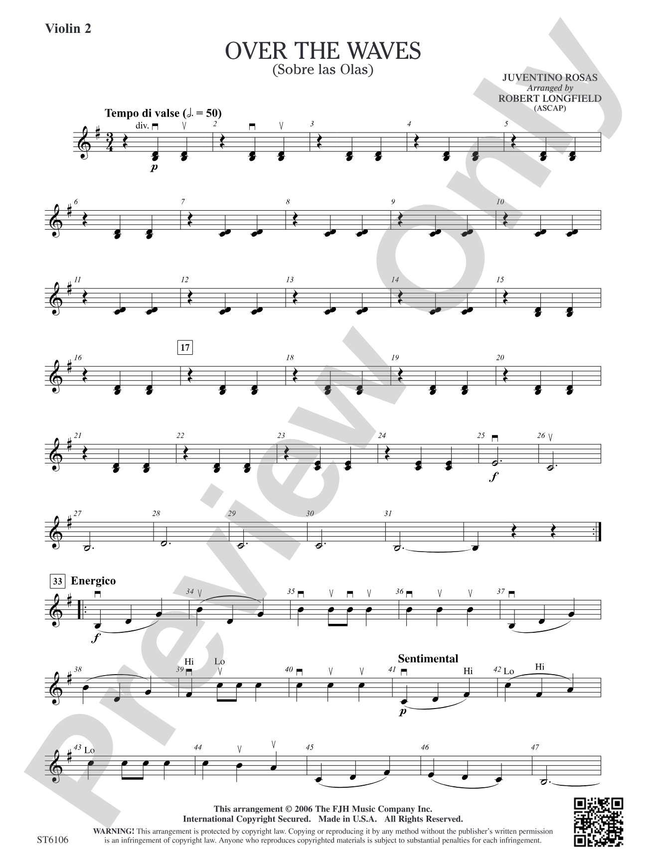 Over the Waves (Sobre las Olas): Violin 2