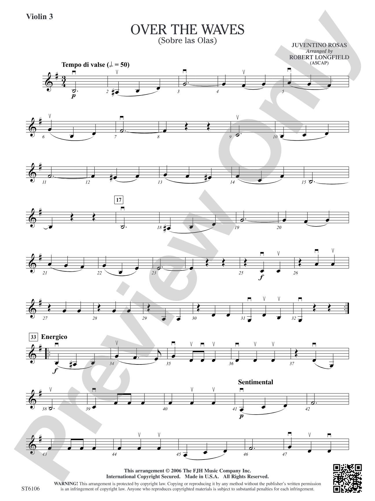 Over the Waves (Sobre las Olas): Violin 3 (Viola T.C.)