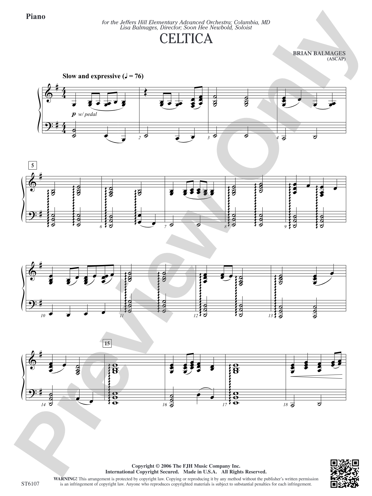 Celtica (for Solo Violin and String Orchestra): Piano