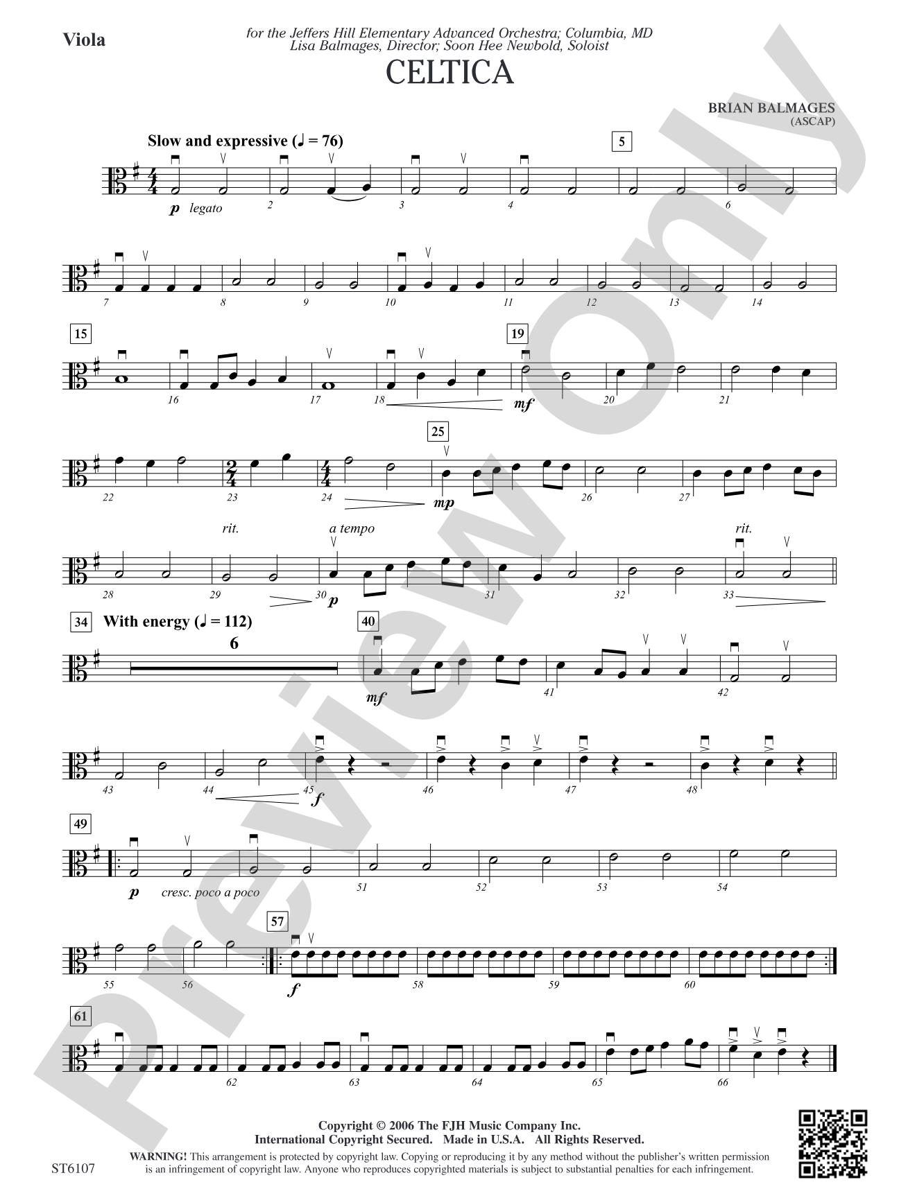 Celtica (for Solo Violin and String Orchestra): Viola