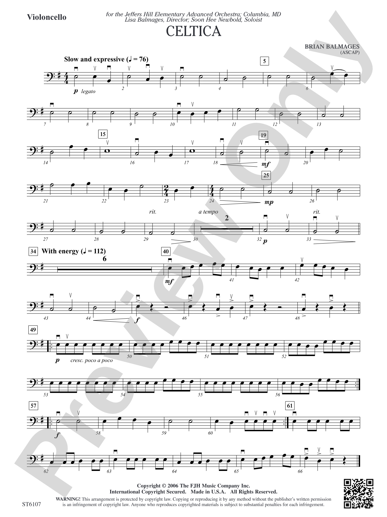 Celtica (for Solo Violin and String Orchestra): Violoncello