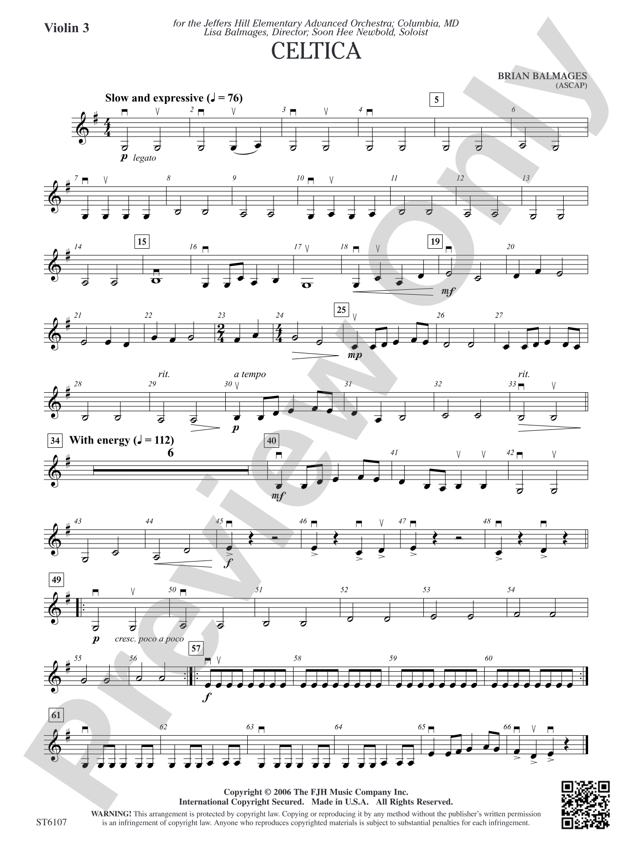 Celtica (for Solo Violin and String Orchestra): Violin 3 (Viola T.C.)