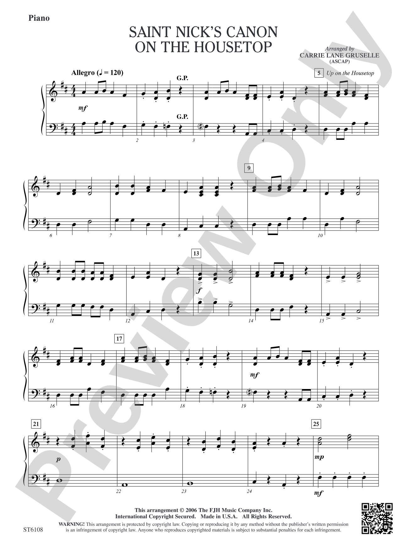 Saint Nick's Canon on the Housetop: Piano
