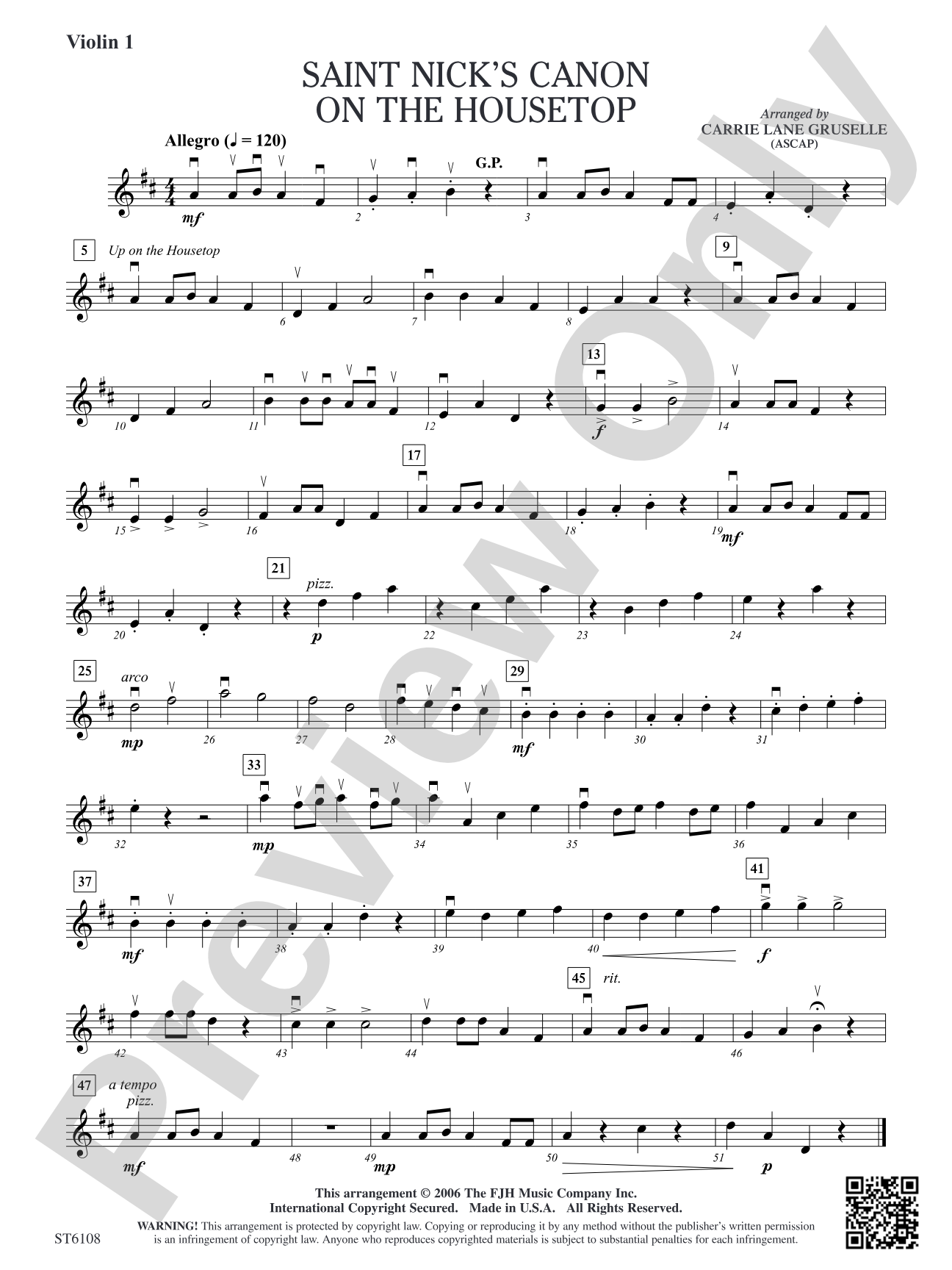 Saint Nick's Canon on the Housetop: Violin 1