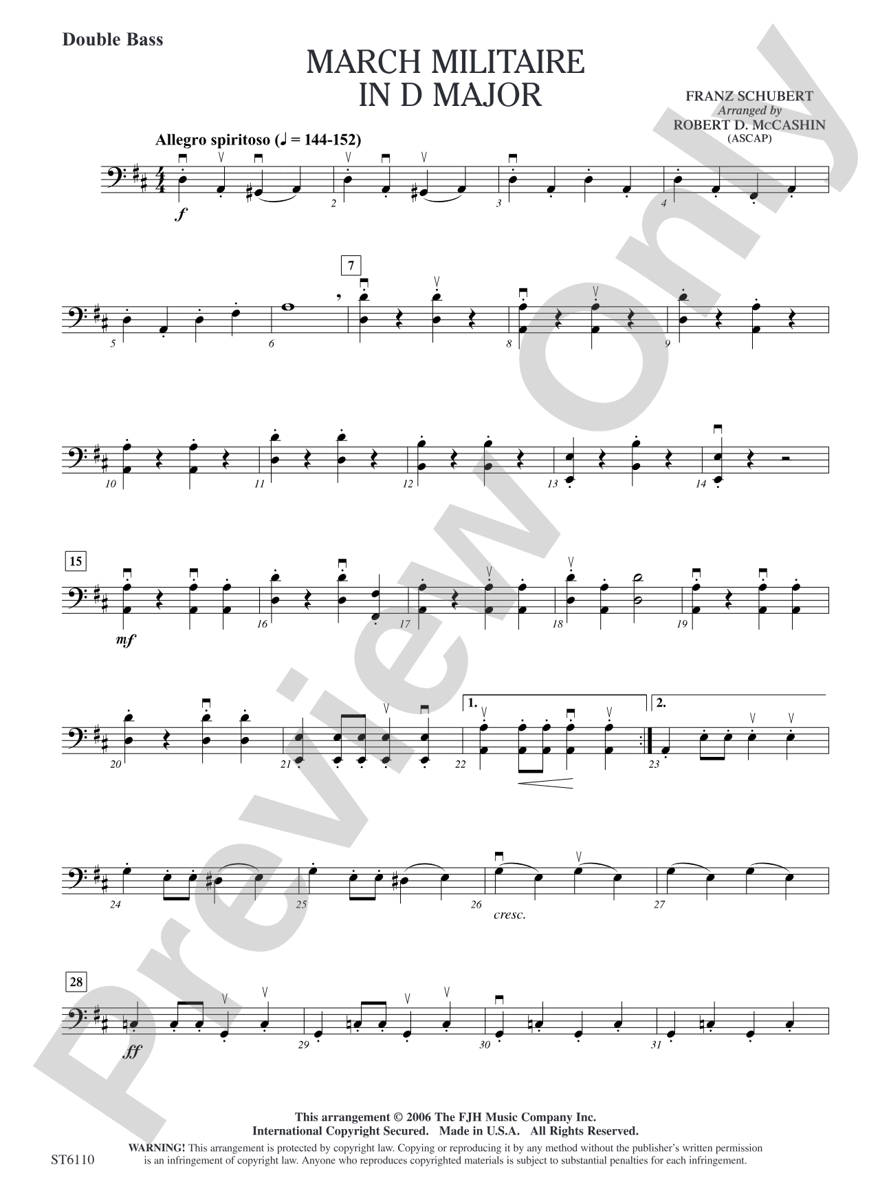 Marche Militaire in D Major: Double Bass